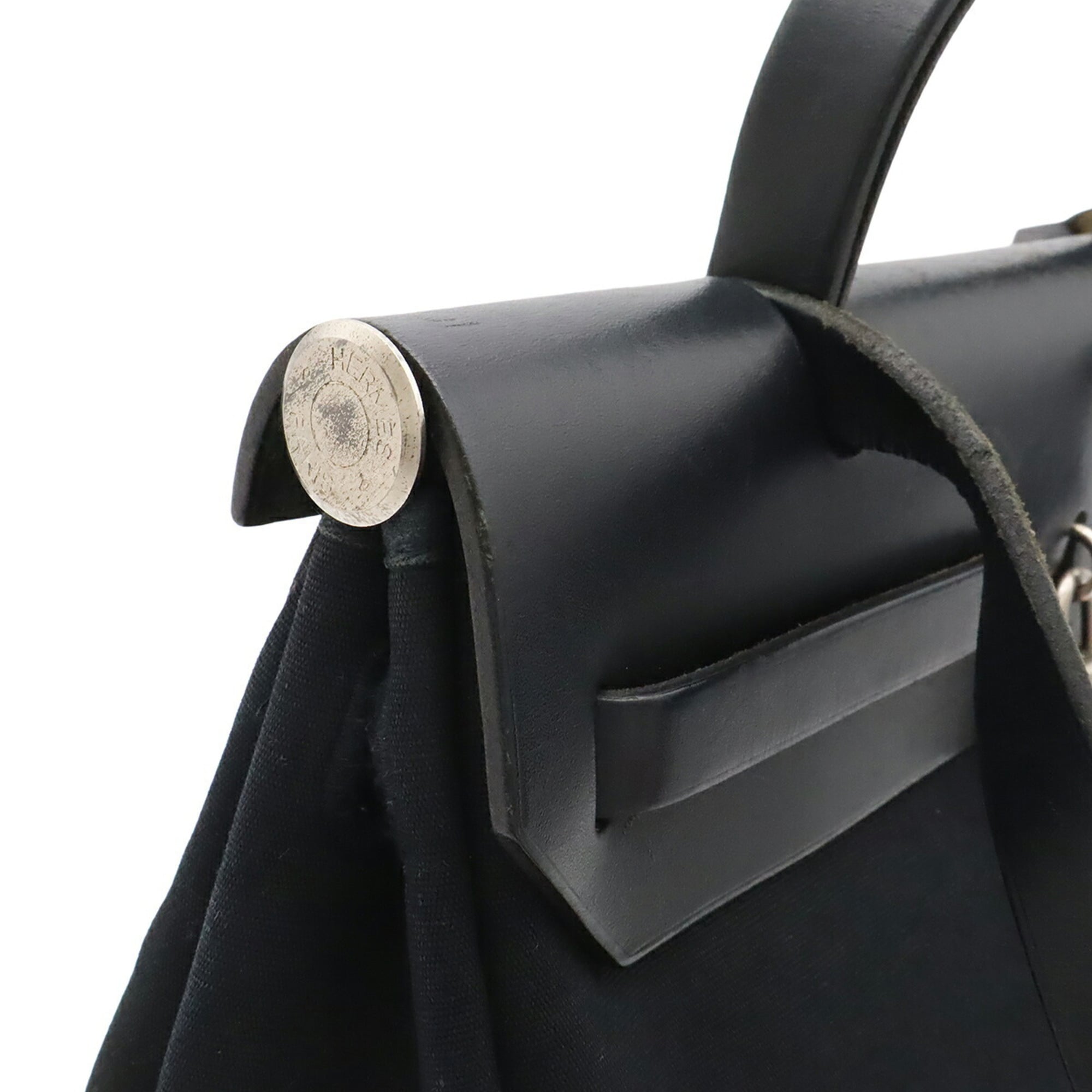 Hermes Black Natural Toile Officier Toile H Leather Handbag Shoulder Bag (Pre-Owned)
