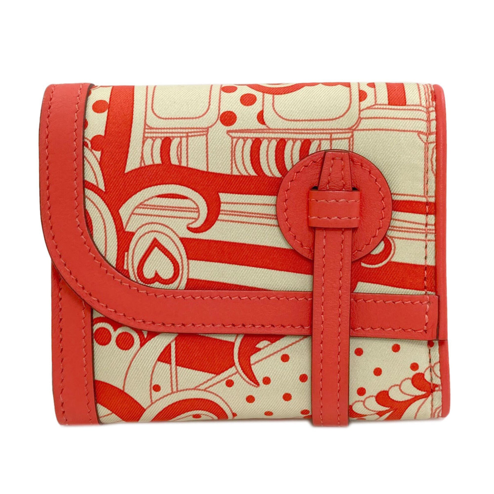 Hermes Beige Red Color Silk Wallet (Bi-Fold) (Pre-Owned)