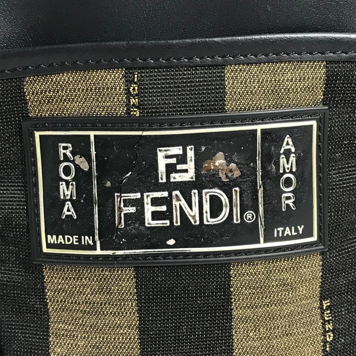 Fendi Black Khaki Leather Canvas Pochette Shoulder Bag (Pre-Owned)