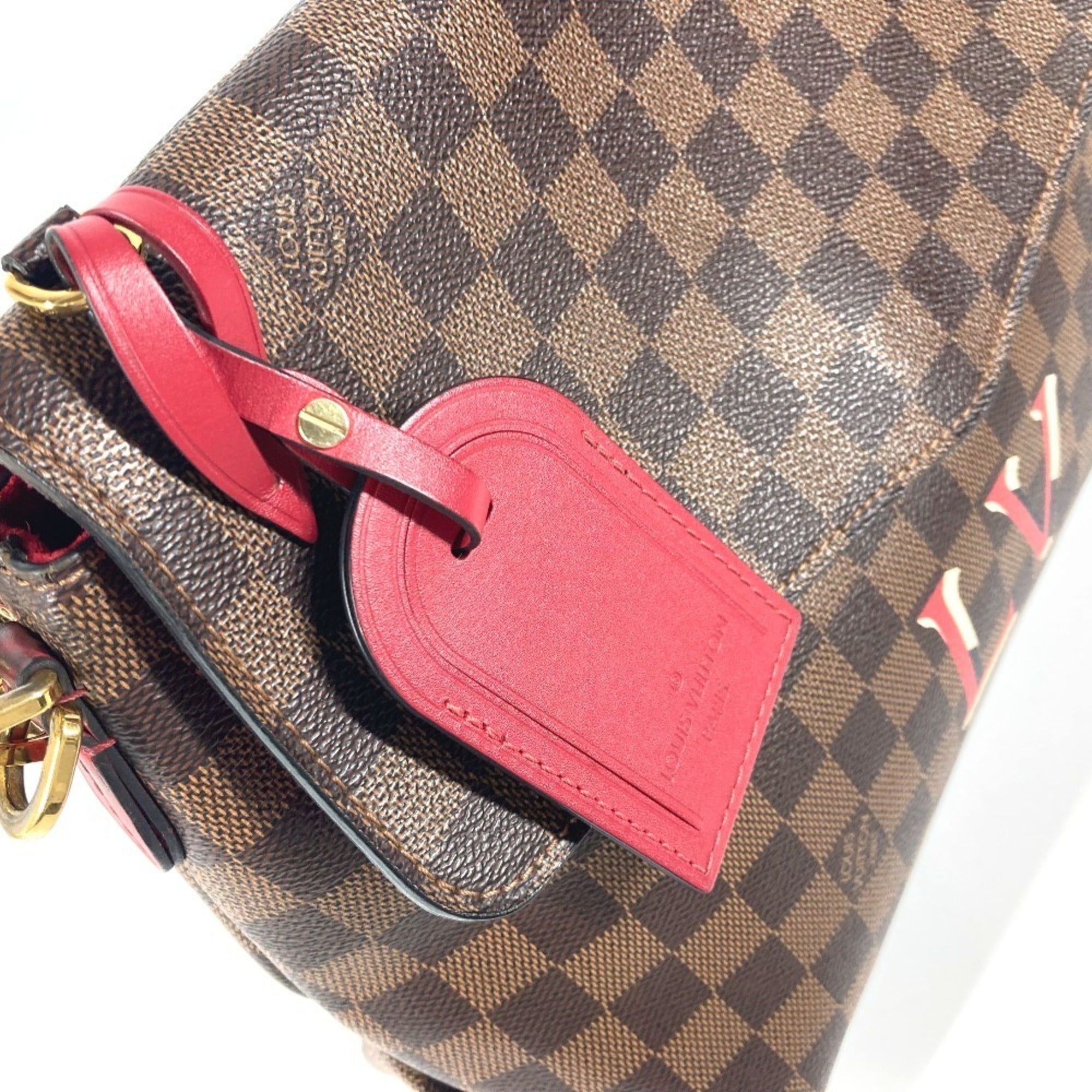 Louis Vuitton Brown Damier Canvas Ebene Galle Red Color Damier Canvas Handbag Shoulder Bag Tote Bag (Pre-Owned)