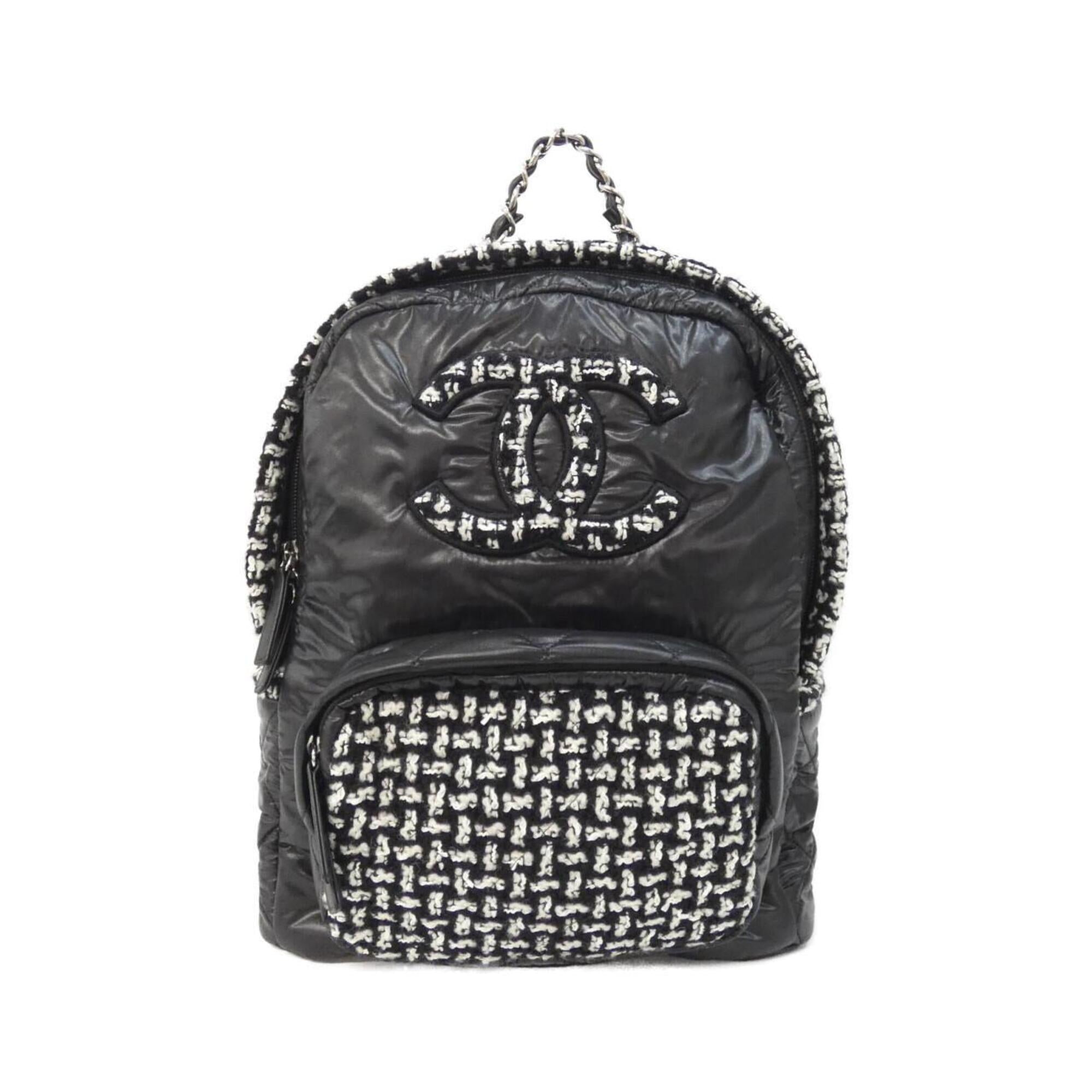 Chanel Black White Nylon Tweed Backpack (Pre-Owned)