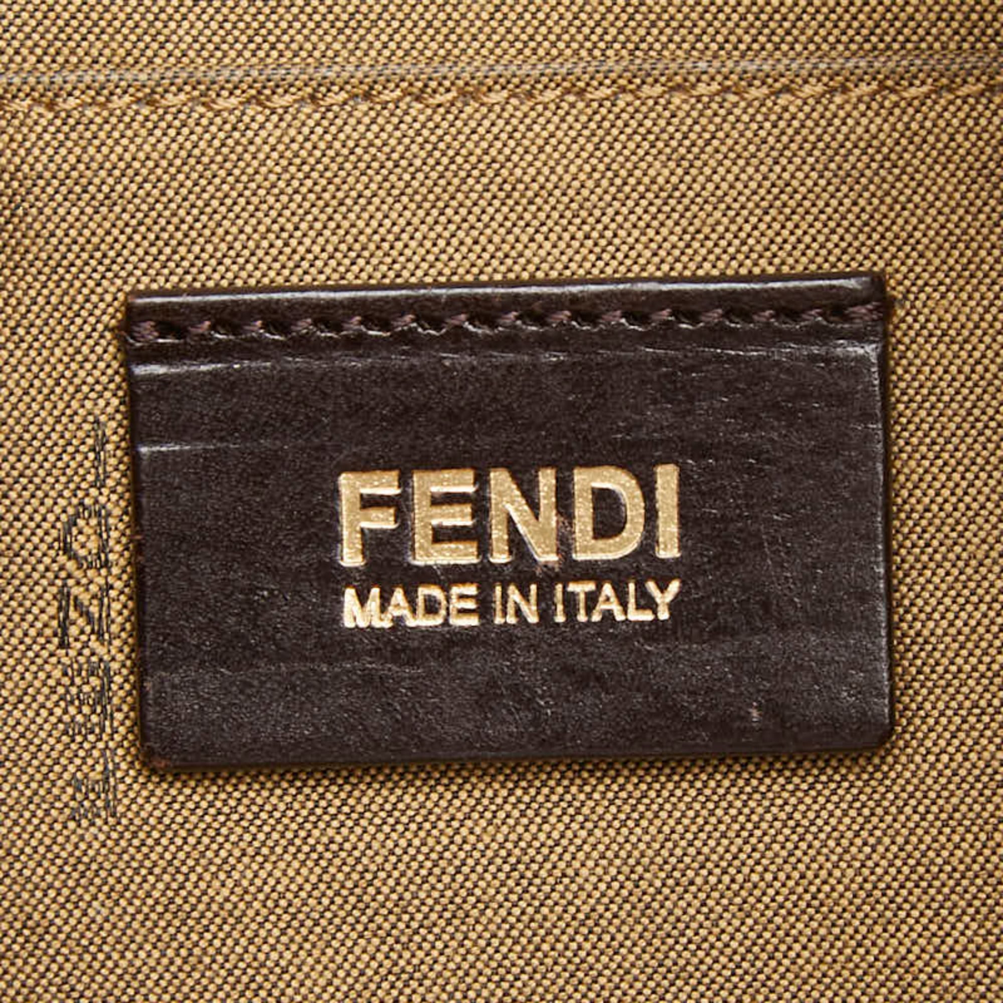Fendi Zucca Brown Canvas Leather Shoulder Bag (Pre-Owned)
