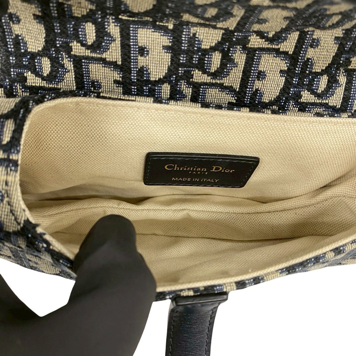 Christian Dior Navy Canvas Leather Handbag Saddle Bag Shoulder Bag (Pre-Owned)