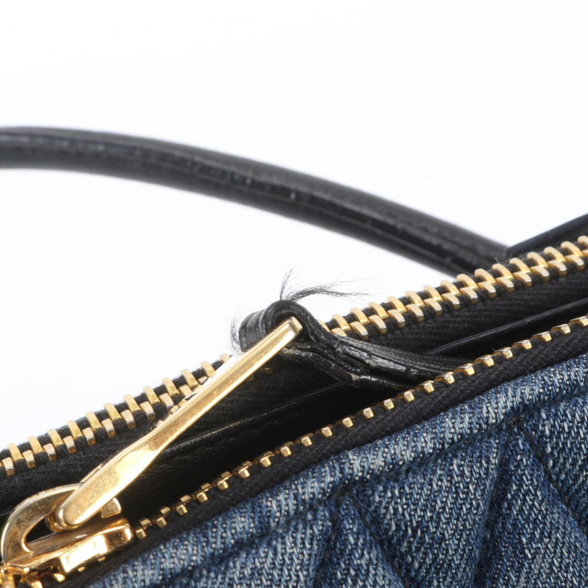 Miu Miu Black Blue Leather Canvas Shoulder Bag Tote Bag (Pre-Owned)