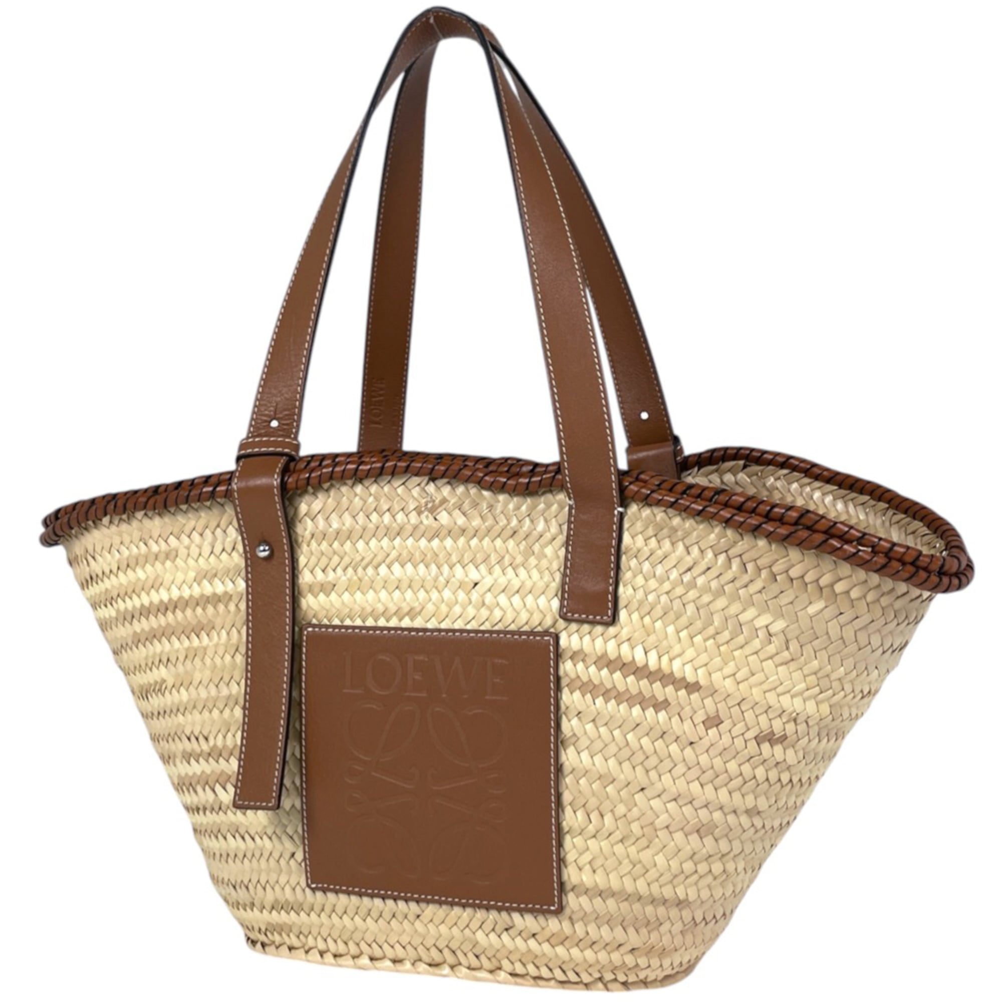 Loewe Brown Raffia Leather Basket Tote Bag (Pre-Owned)