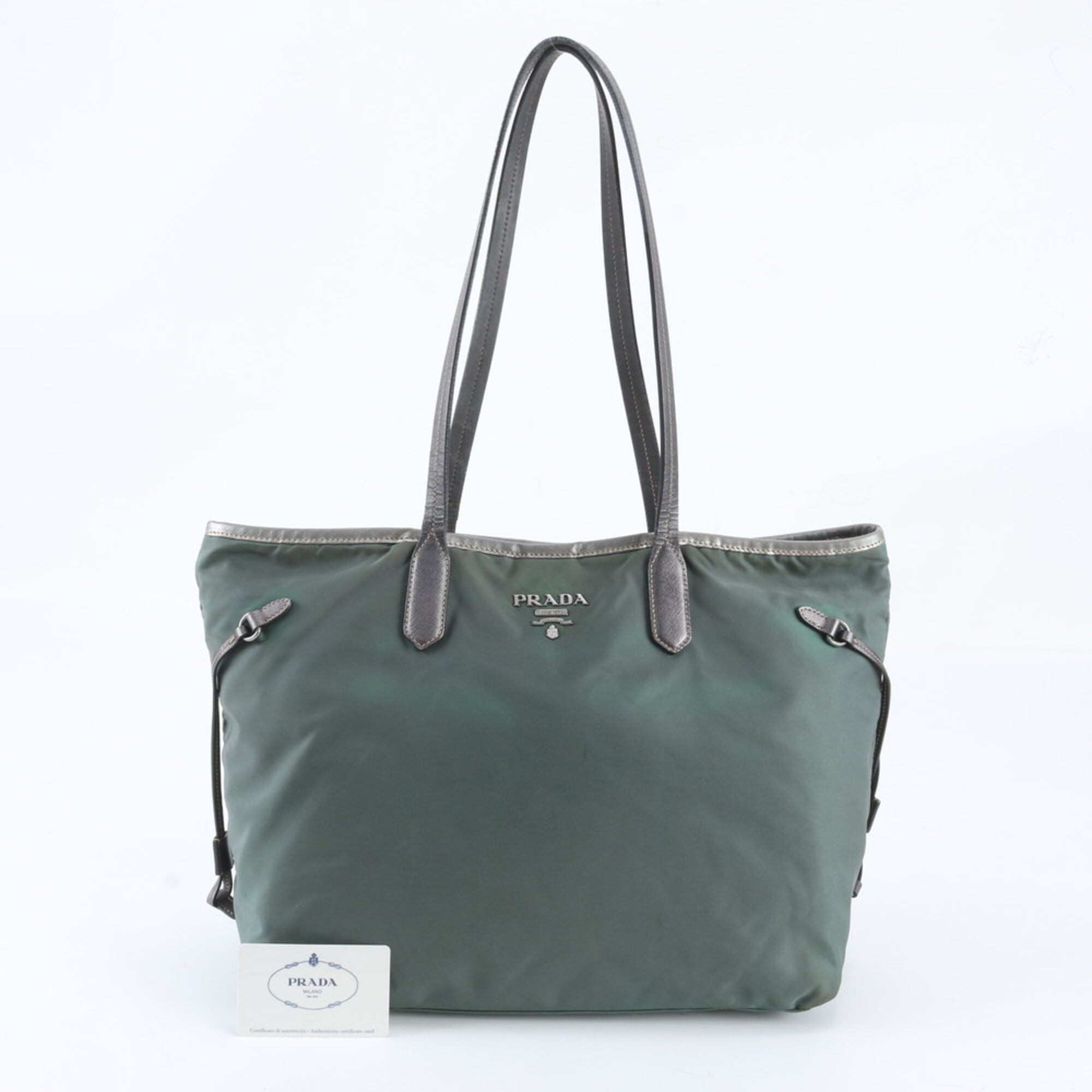 Prada Green Nylon Leather Handbag Shoulder Bag Tote Bag (Pre-Owned)