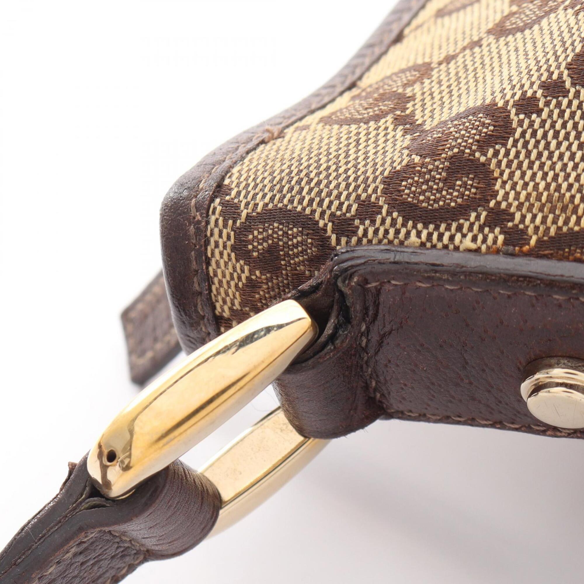 Gucci Beige Brown Canvas Leather Handbag Shoulder Bag (Pre-Owned)