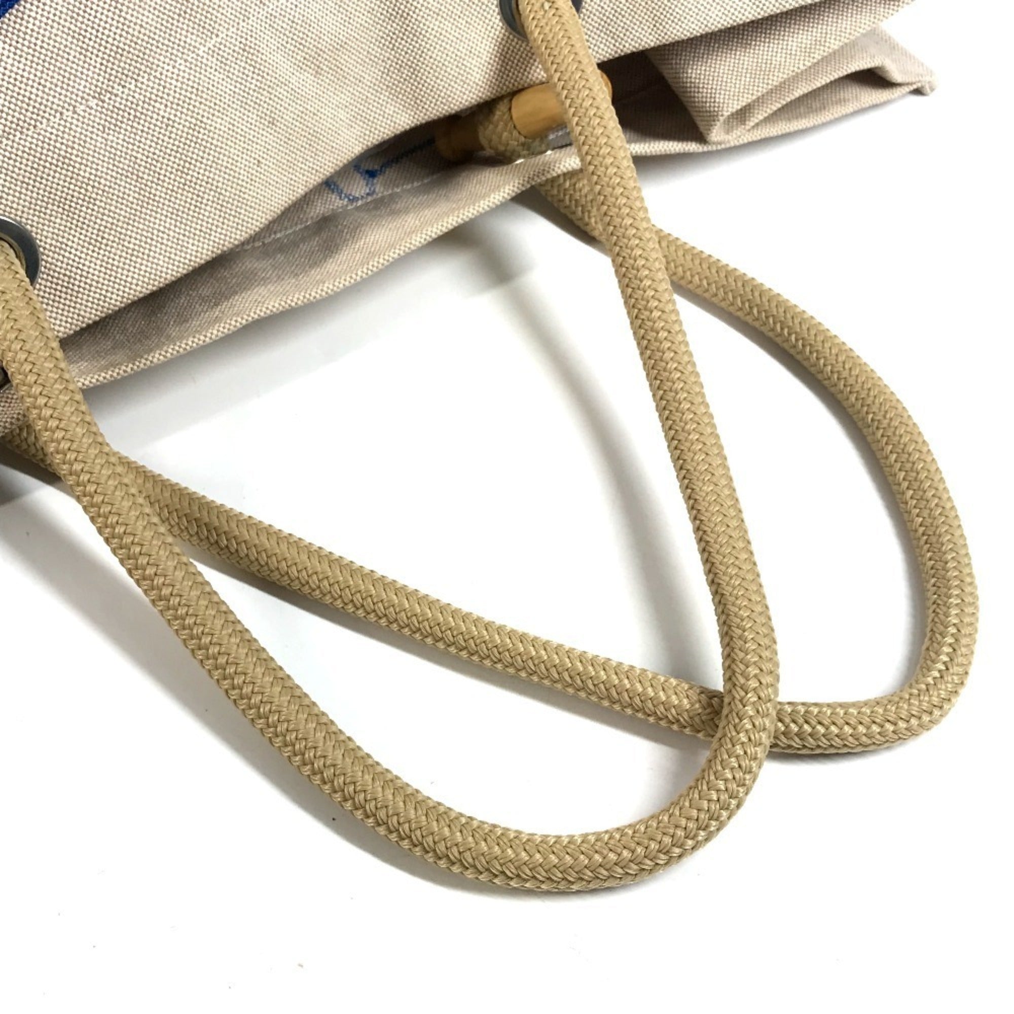 Hermes Beige Blue Cotton Beach Bag Boston Bag Handbag Shoulder Bag Tote Bag (Pre-Owned)
