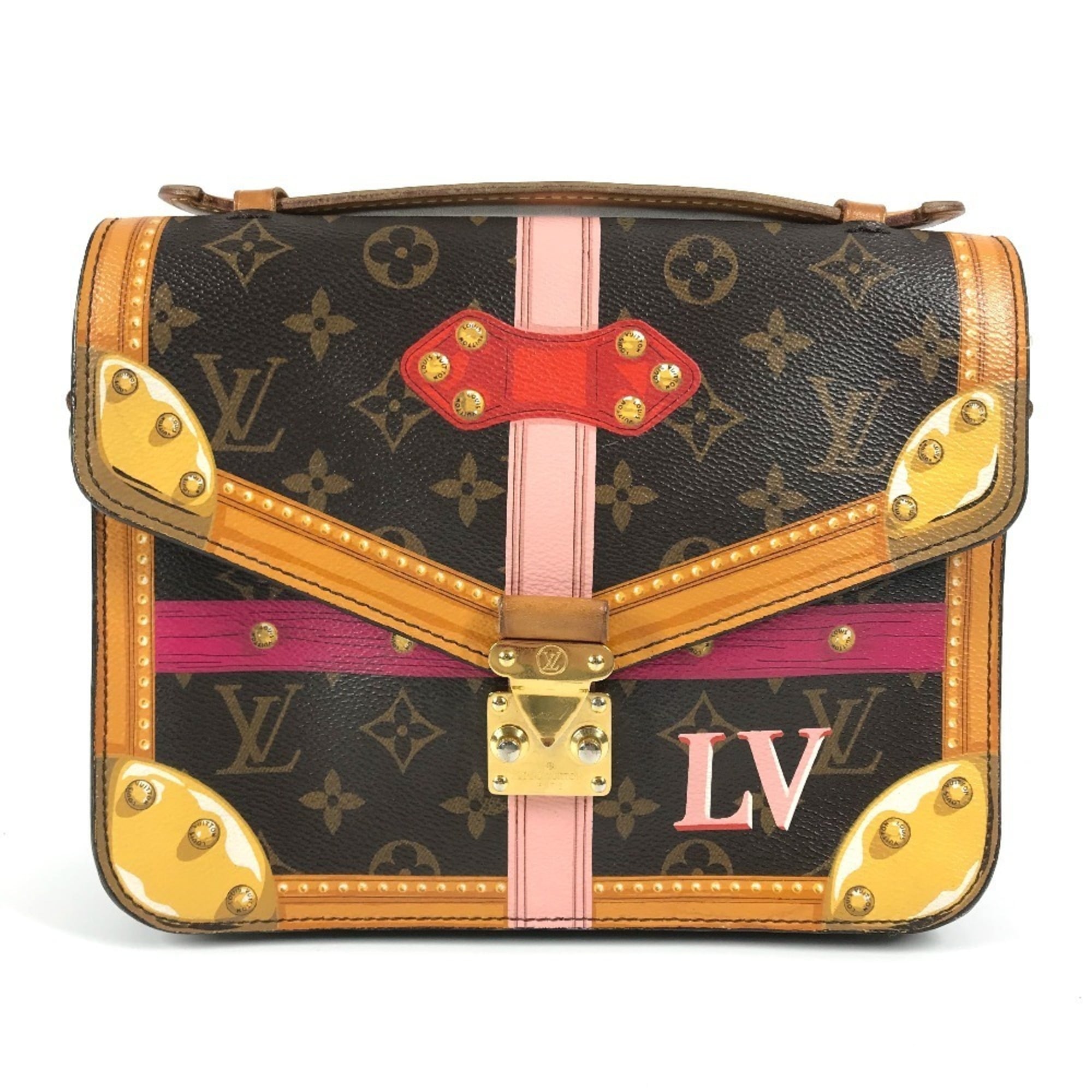 Louis Vuitton Brown Pink Monogram Canvas Handbag Pochette Shoulder Bag (Pre-Owned)