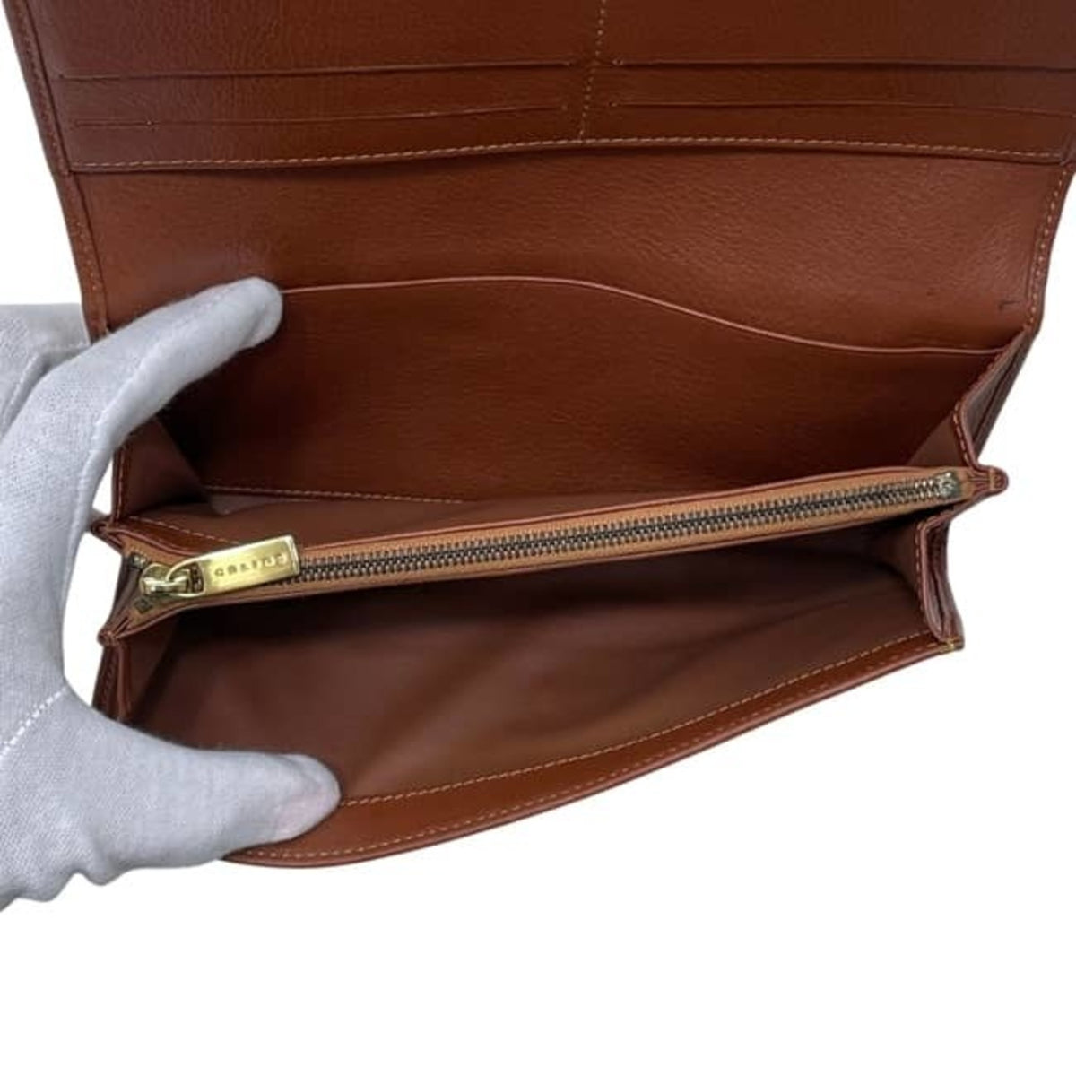 Celine Beige Brown Nylon Leather Long Wallet (Bi-Fold) (Pre-Owned)