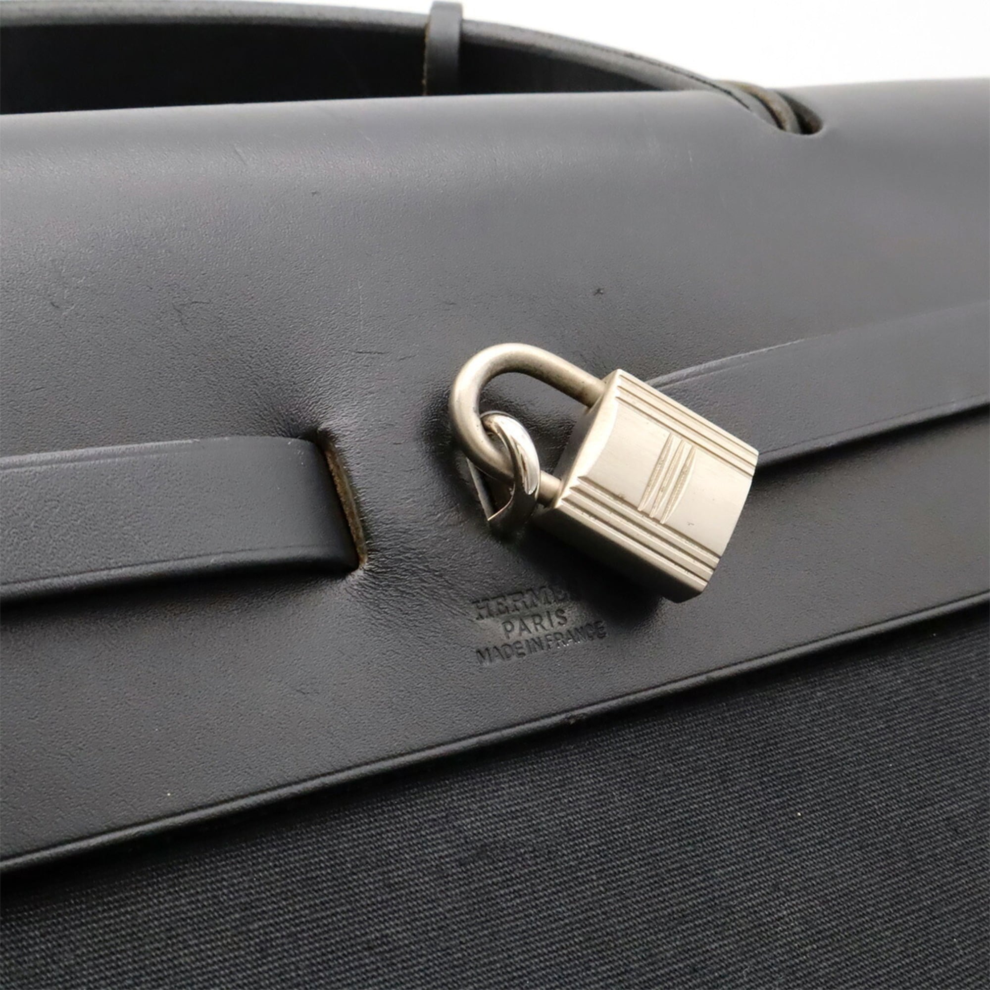 Hermes Her Bag Black Toile Officier Leather Handbag Shoulder Bag (Pre-Owned)