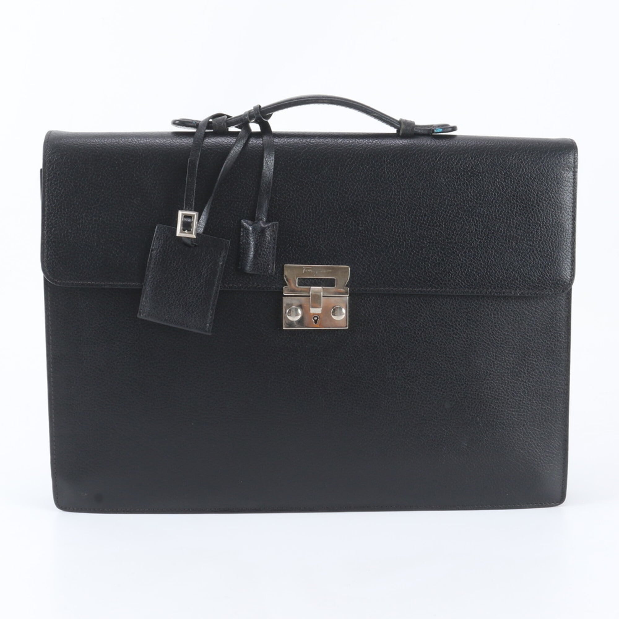 Salvatore Ferragamo Black Leather Briefcase Handbag (Pre-Owned)