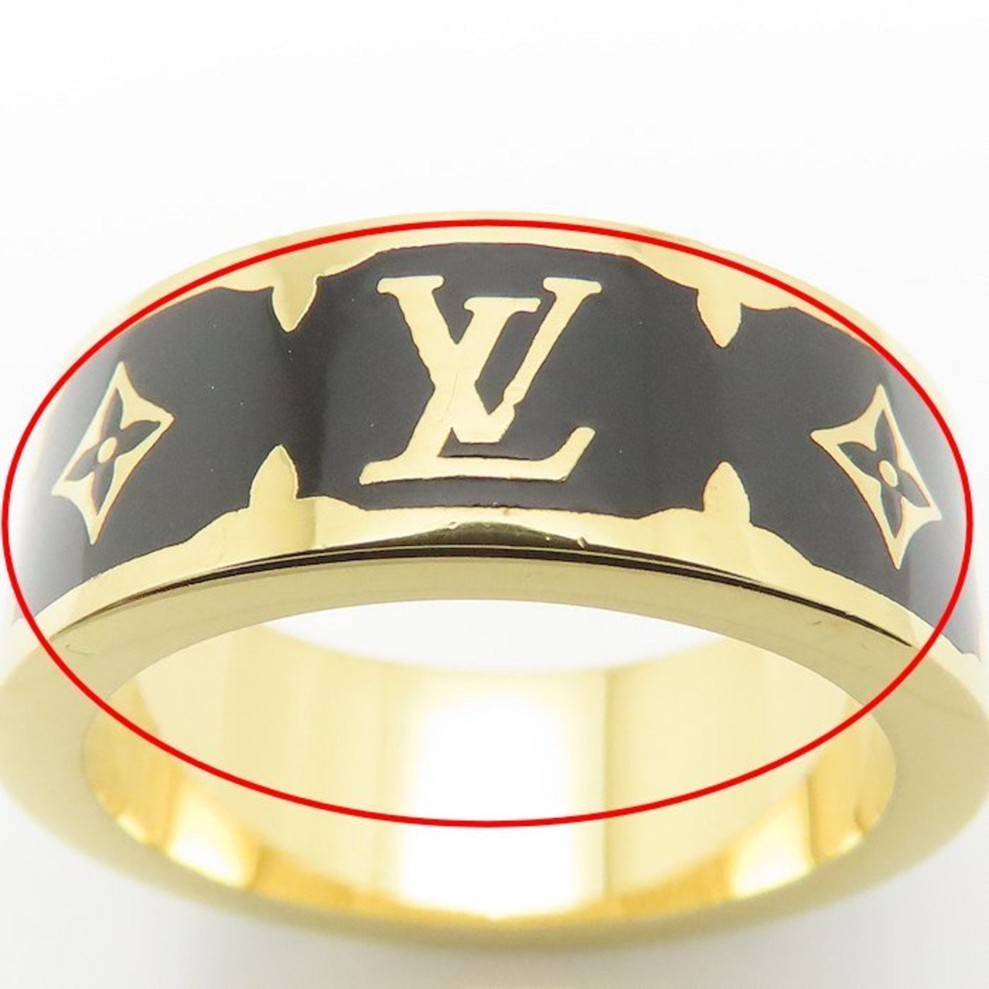 Louis Vuitton Gold Black Gold Plating Band Ring (Pre-Owned)