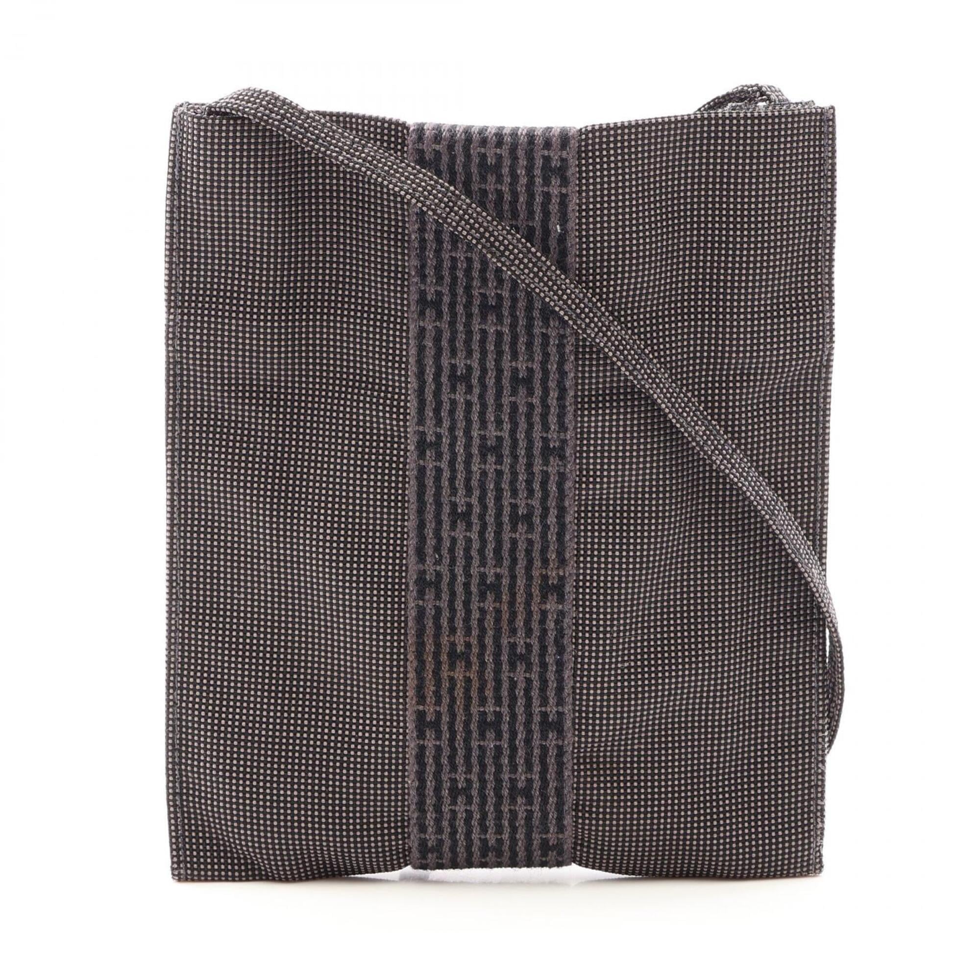 Hermes Gray Nylon Canvas Handbag Shoulder Bag (Pre-Owned)