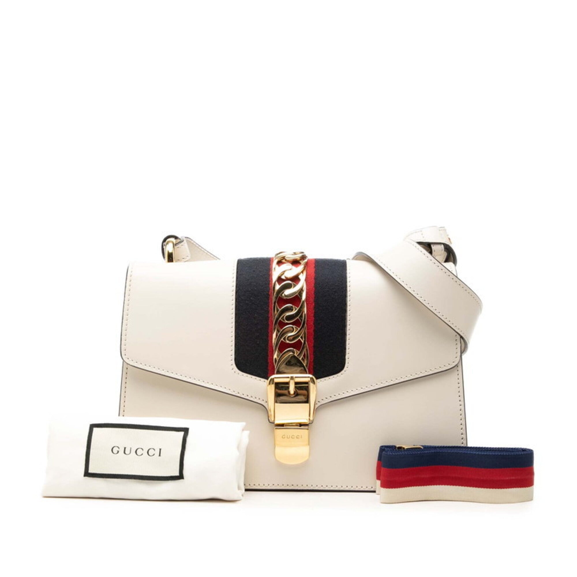 Gucci Sherry Line White Leather Handbag Shoulder Bag (Pre-Owned)