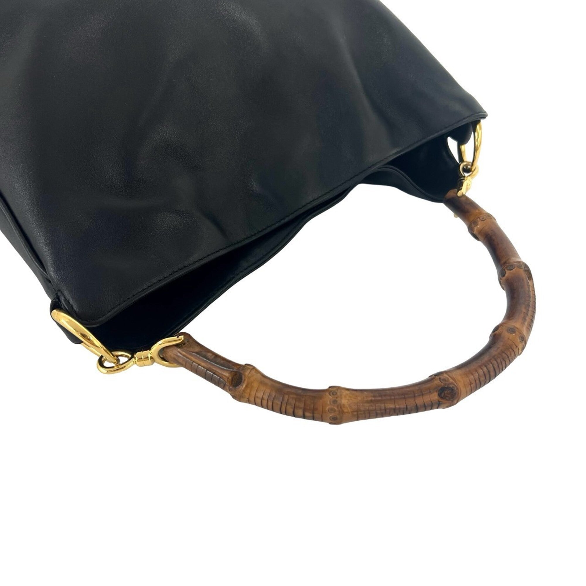 Gucci Black Leather Bamboo Handbag Shoulder Bag (Pre-Owned)