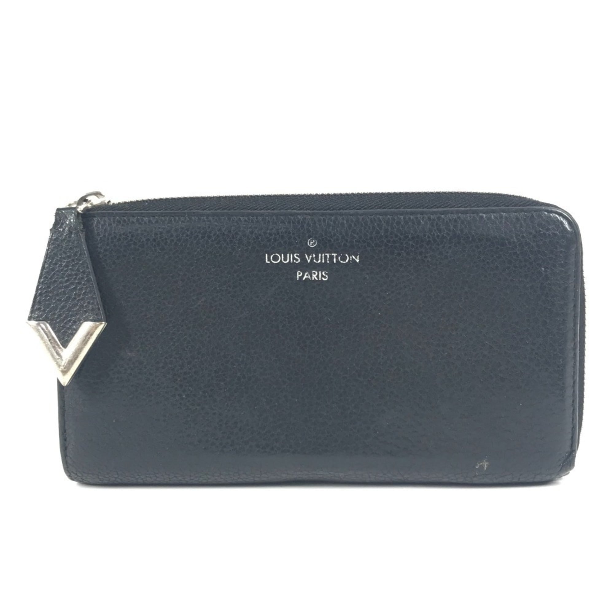 Louis Vuitton Black Leather Long Wallet (Bi-Fold) (Pre-Owned)
