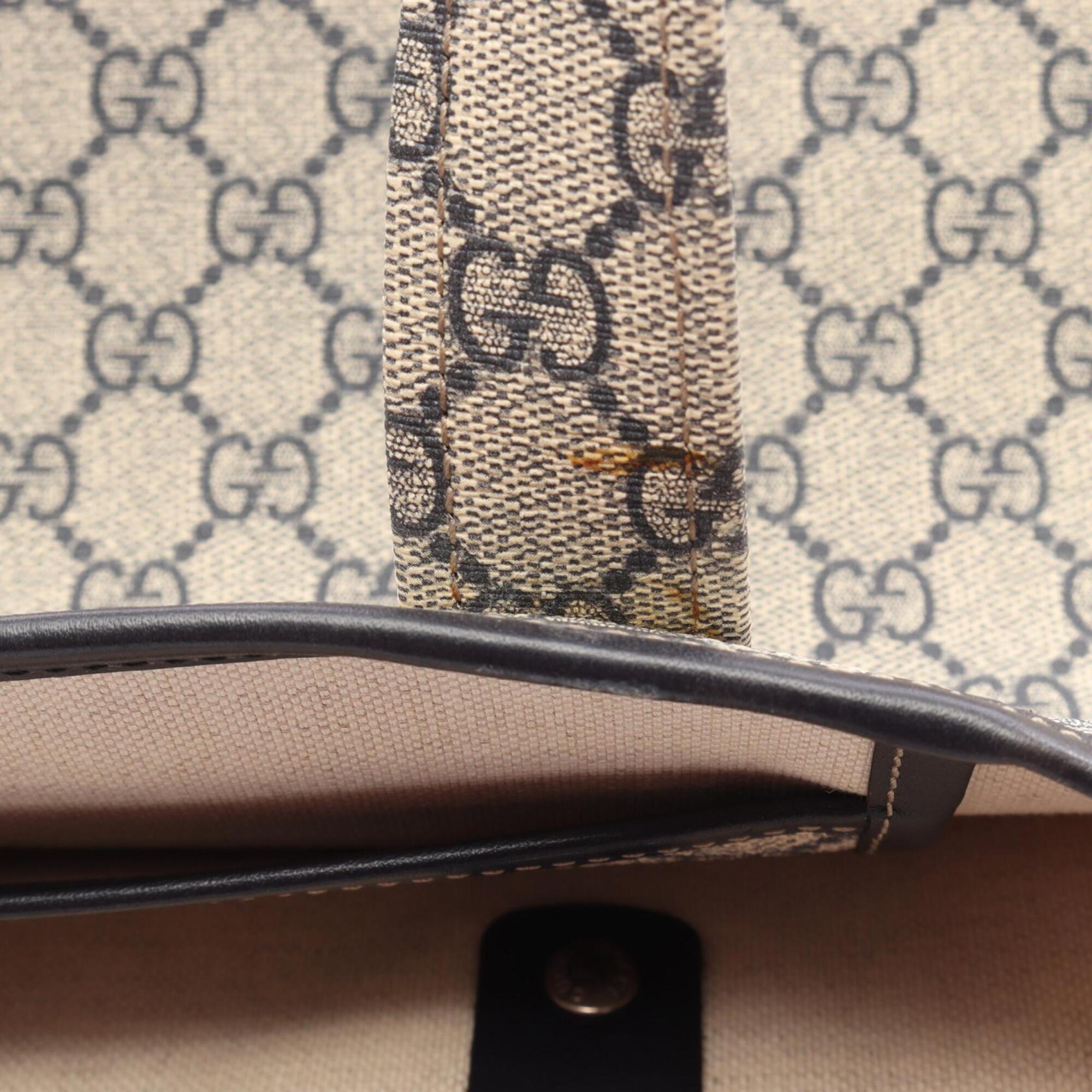 Gucci Beige Navy Gg Supreme Leather Handbag Tote Bag (Pre-Owned)