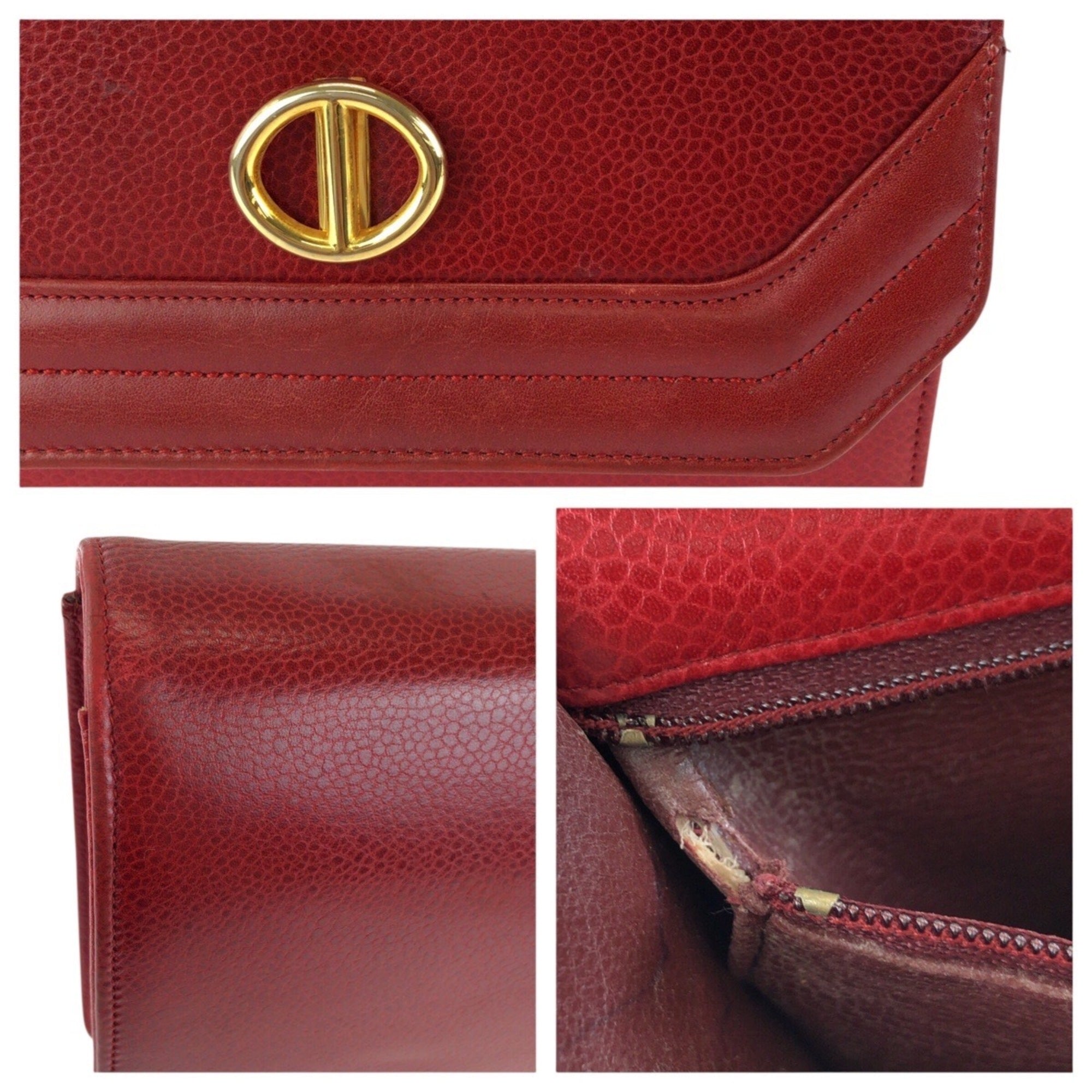 Christian Dior Red Color Leather Pochette Shoulder Bag (Pre-Owned)