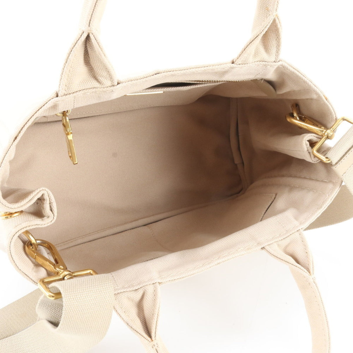 Prada Beige Leather Canvas Handbag Shoulder Bag Tote Bag (Pre-Owned)