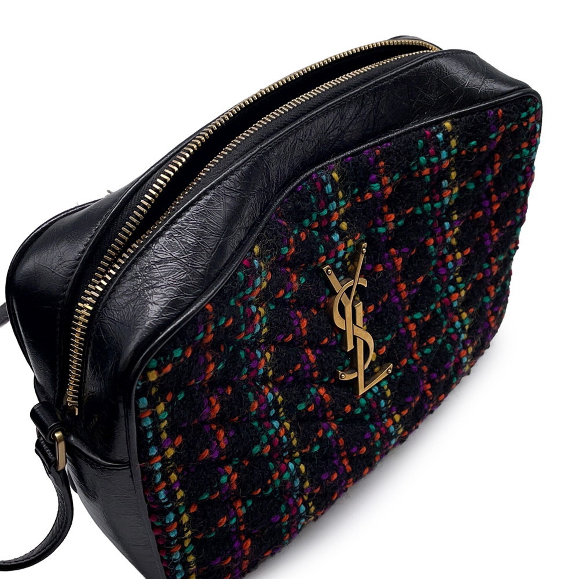 Yves Saint Laurent Black Multi-Color Tweed Handbag Shoulder Bag (Pre-Owned)