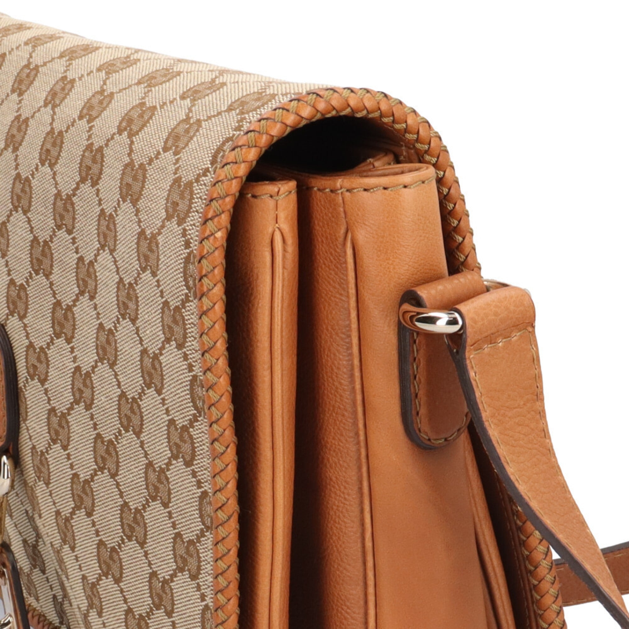 Gucci Gg Canvas Beige Beige Brown Gg Canvas Shoulder Bag (Pre-Owned)