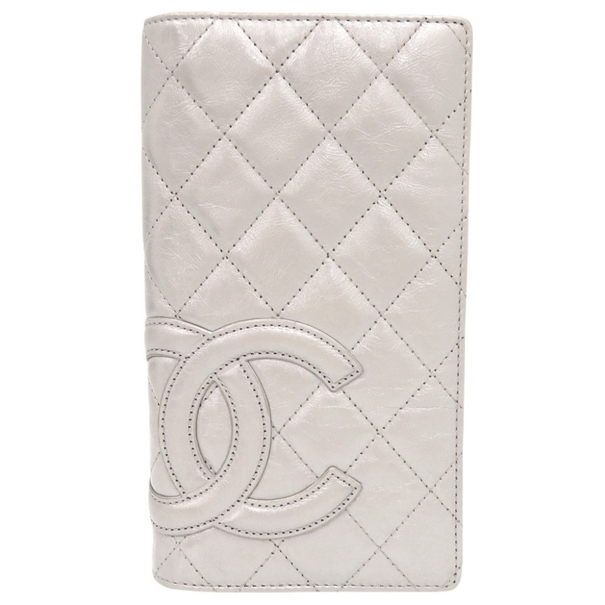 Chanel Silver Leather Long Wallet (Bi-Fold) (Pre-Owned)