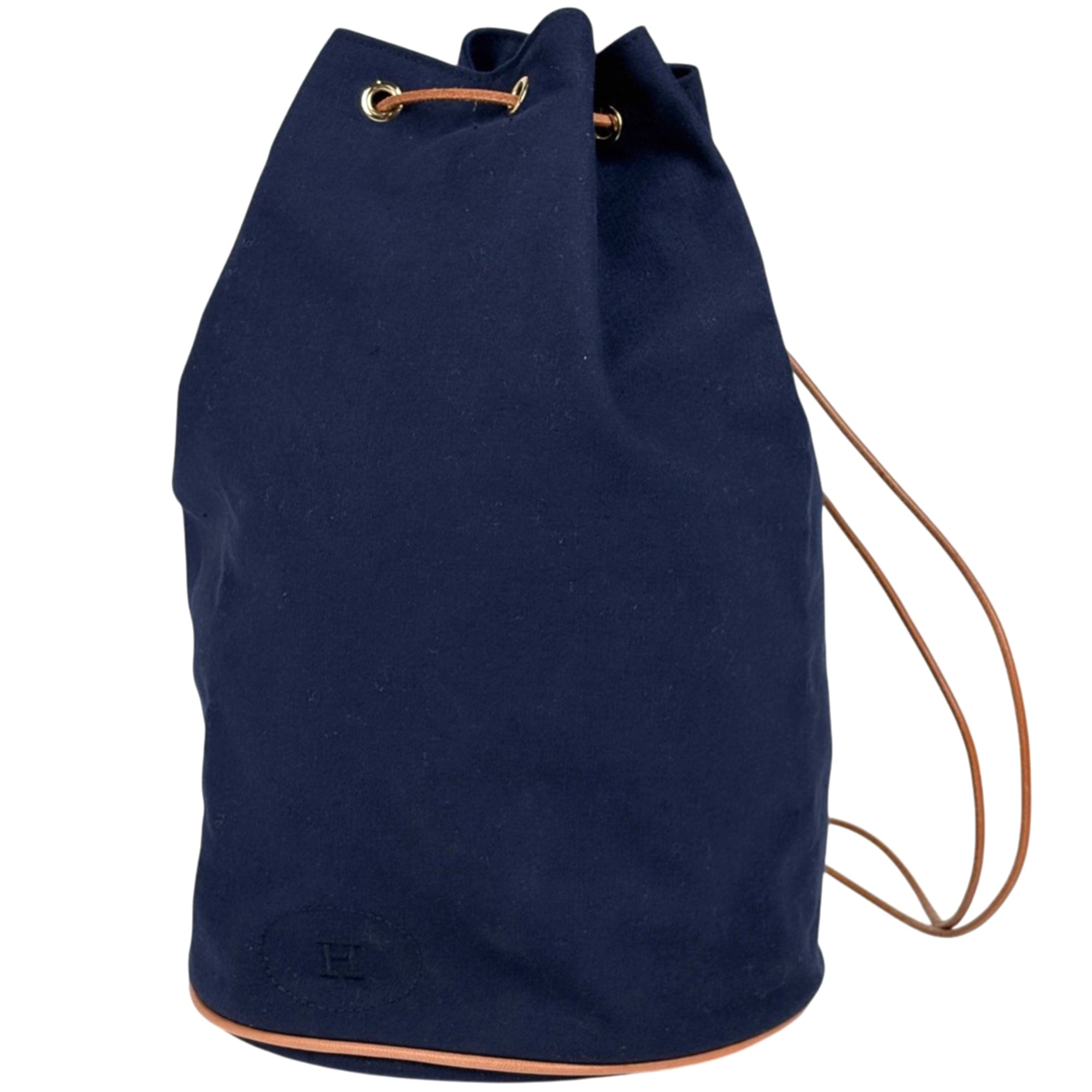 Hermes Brown Navy Canvas Leather Shoulder Bag (Pre-Owned)
