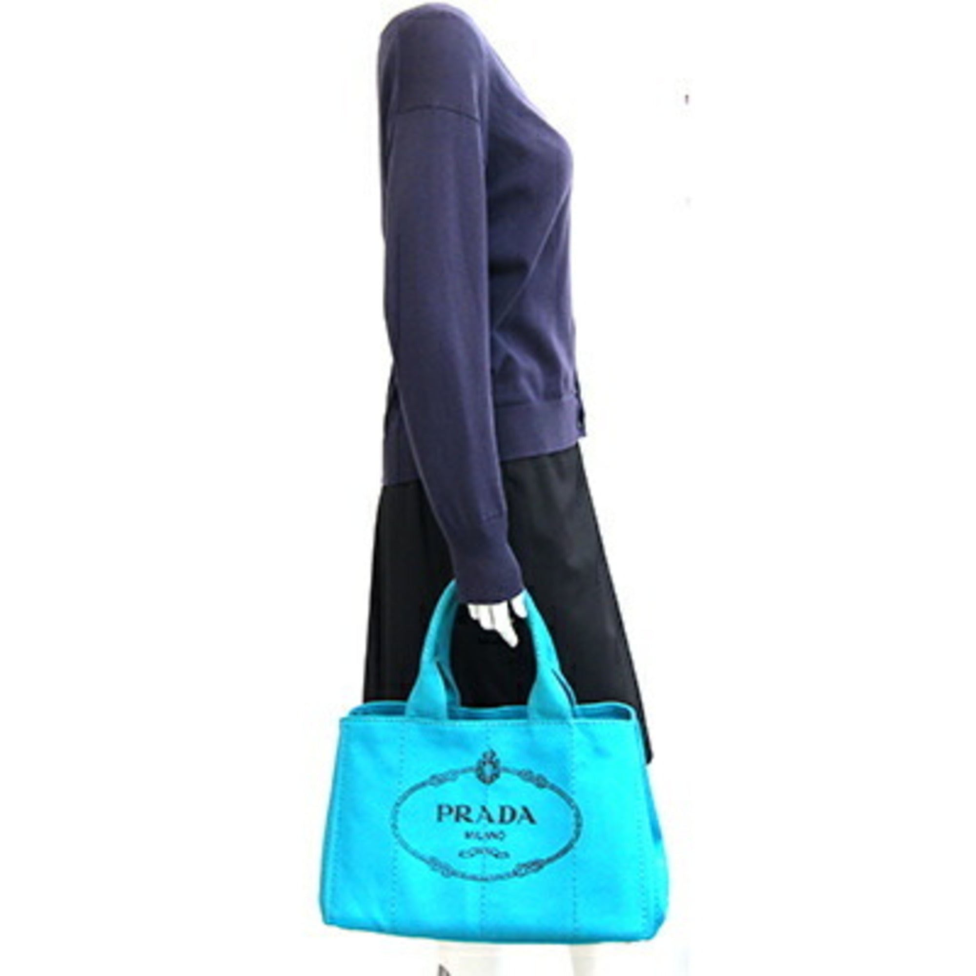 Prada Blue Green Yellow Canapa Canvas Handbag Tote Bag (Pre-Owned)