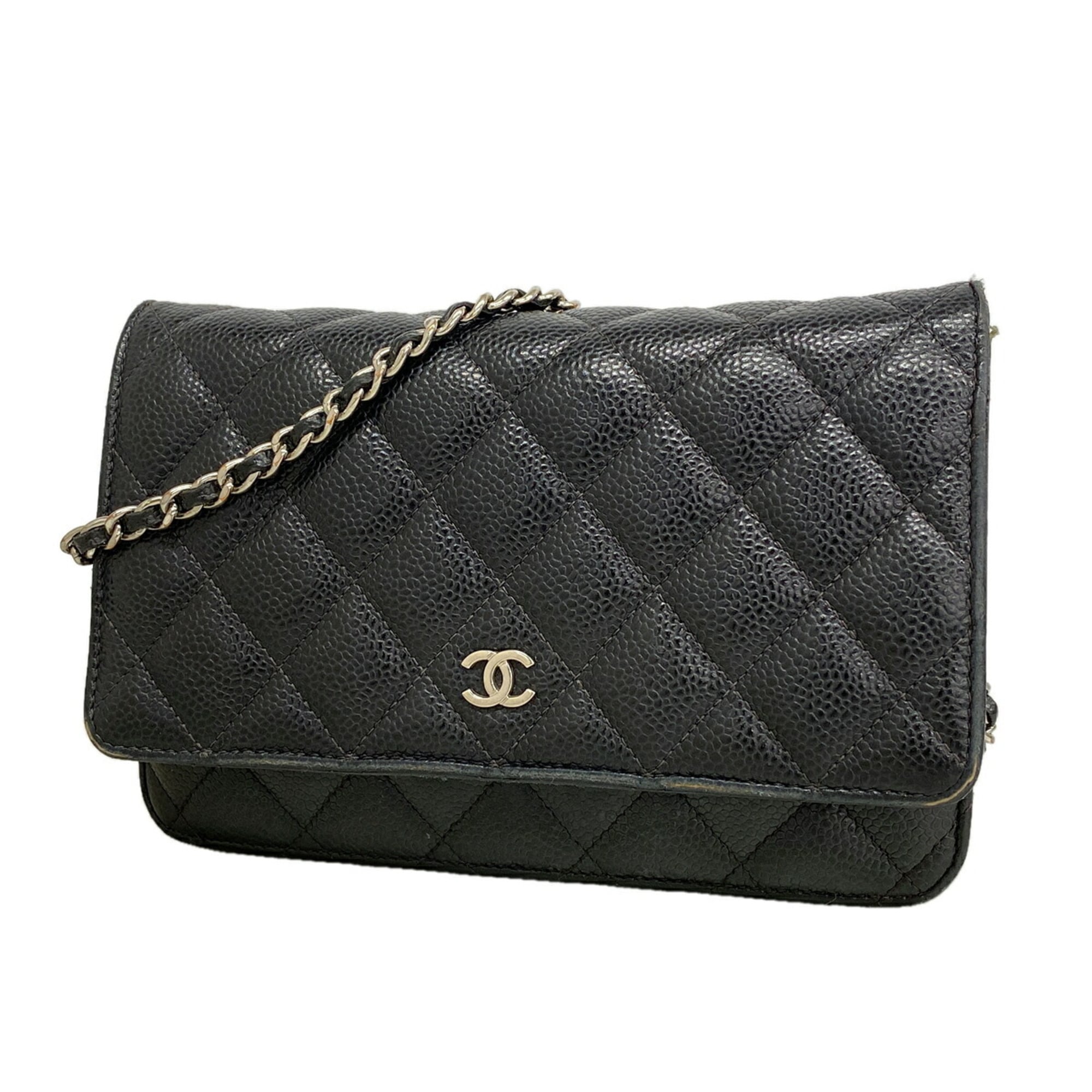Chanel Black Grained Calfskin Chain/Shoulder Wallet (Pre-Owned)