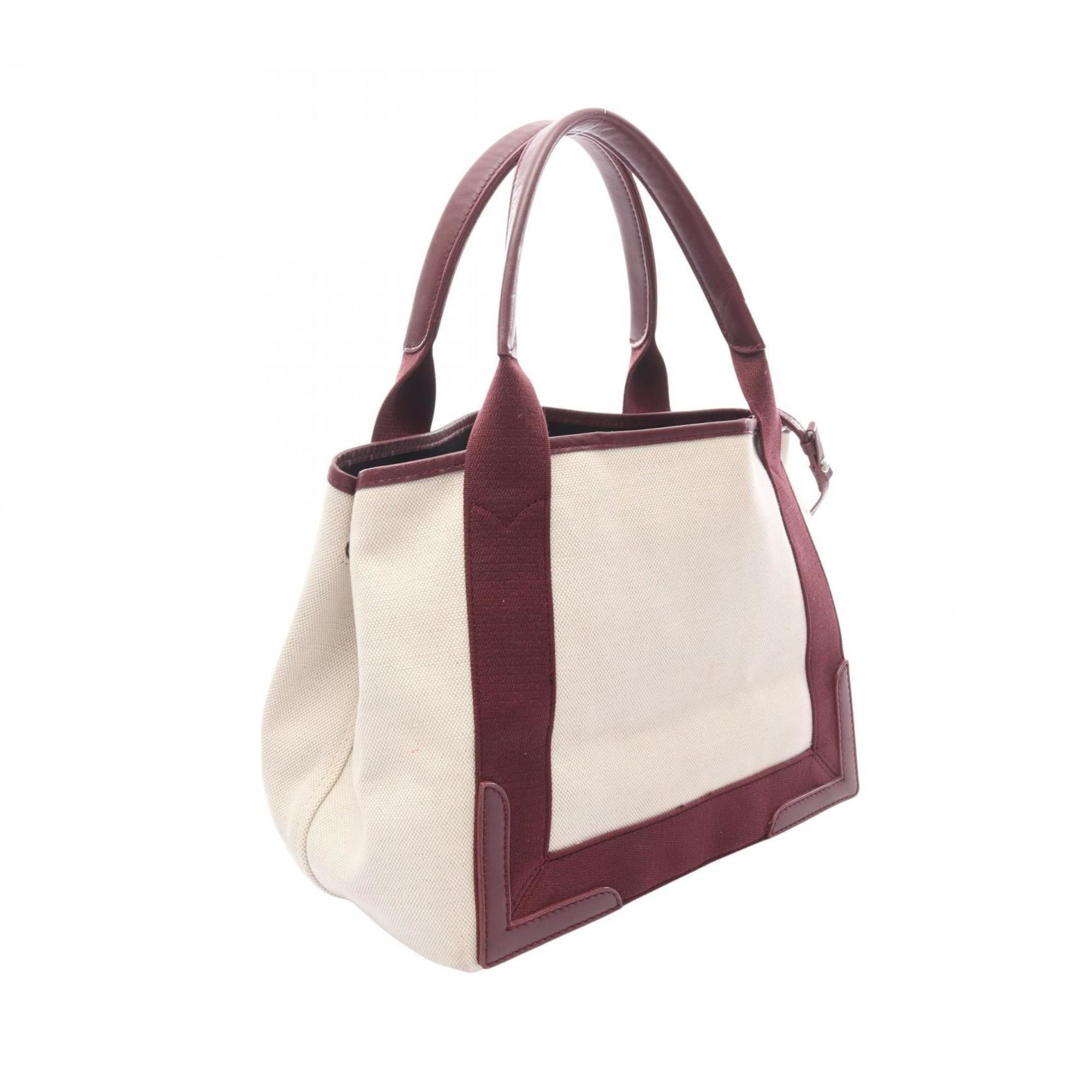 Balenciaga Bordeaux Ivory Canvas Leather Pouch Tote Bag (Pre-Owned)