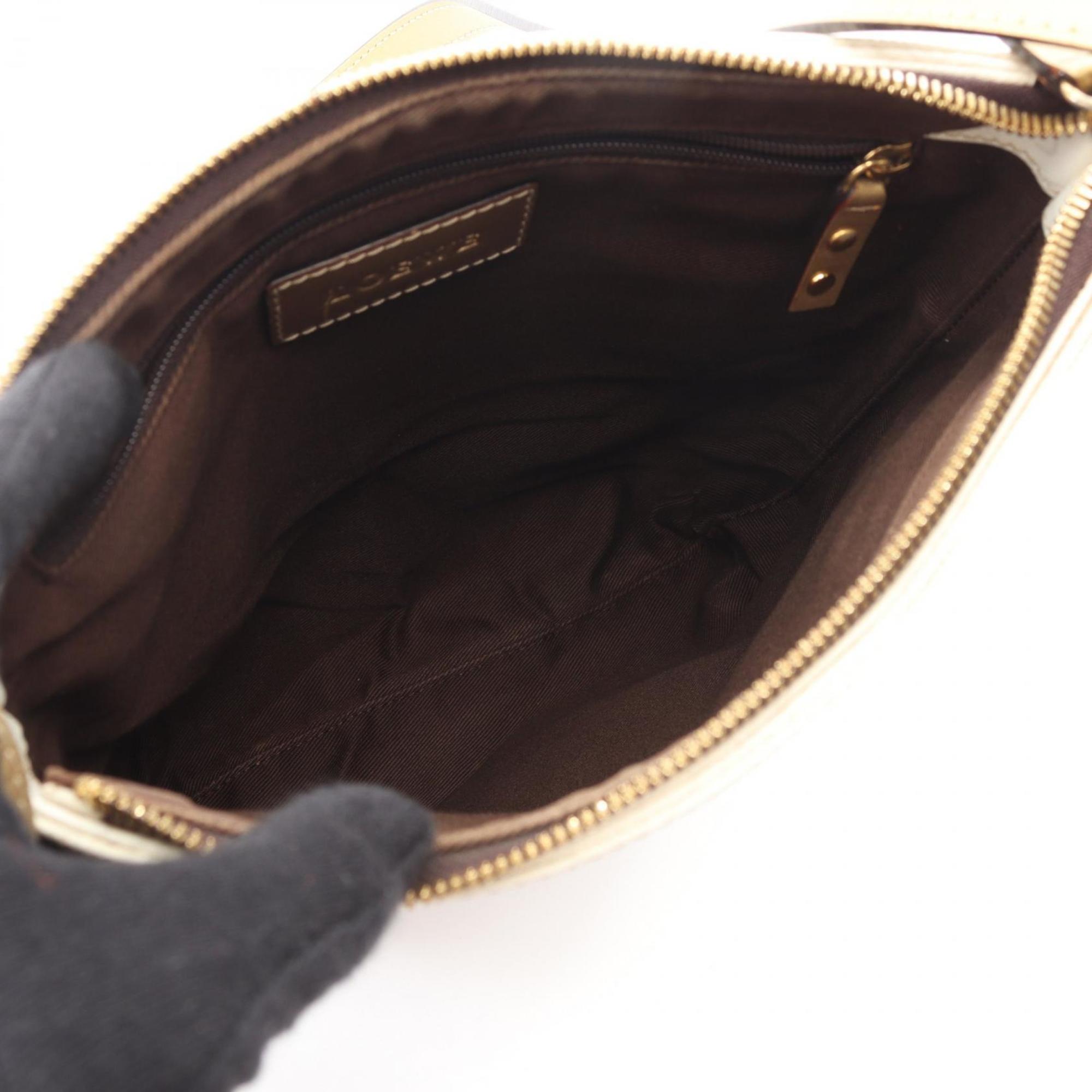 Loewe Gold White Coated Canvas Leather Handbag Shoulder Bag (Pre-Owned)