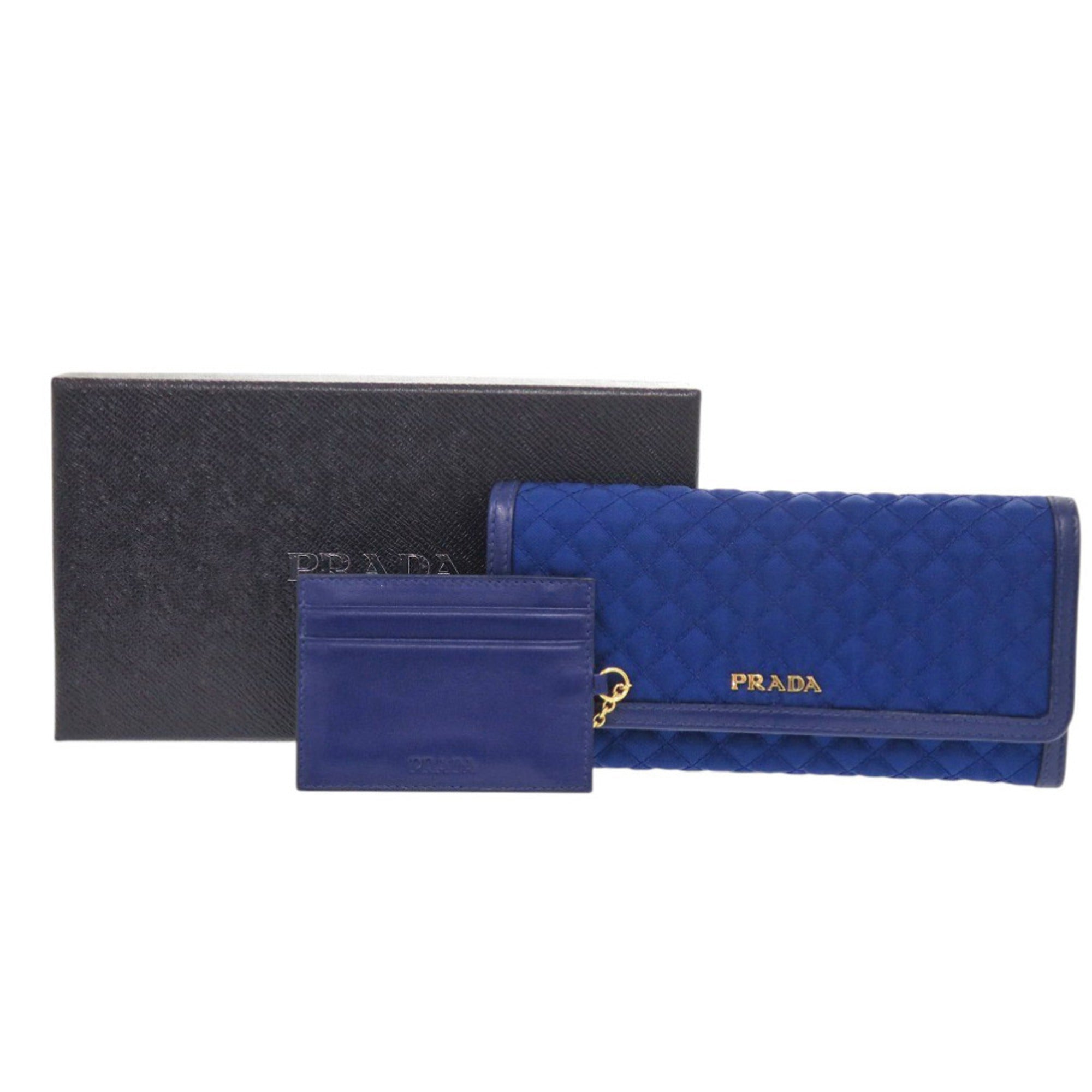 Prada Blue Nylon Leather Long Wallet (Bi-Fold) (Pre-Owned)