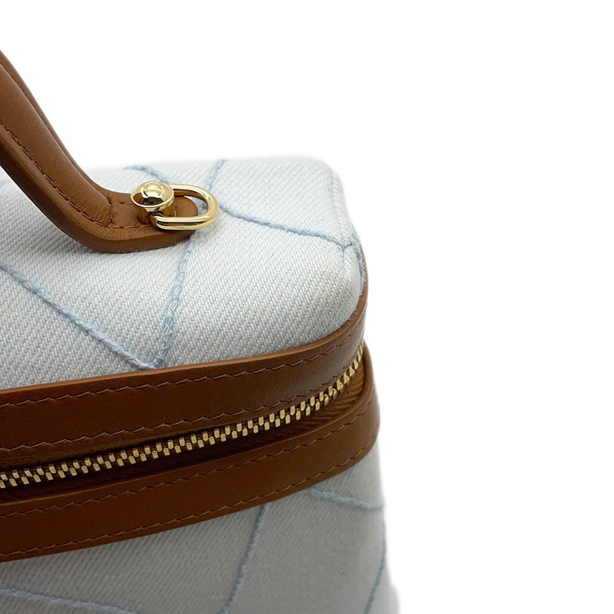 Chanel Brown Light Blue Denim Leather Shoulder Bag Vanity Bag (Pre-Owned)