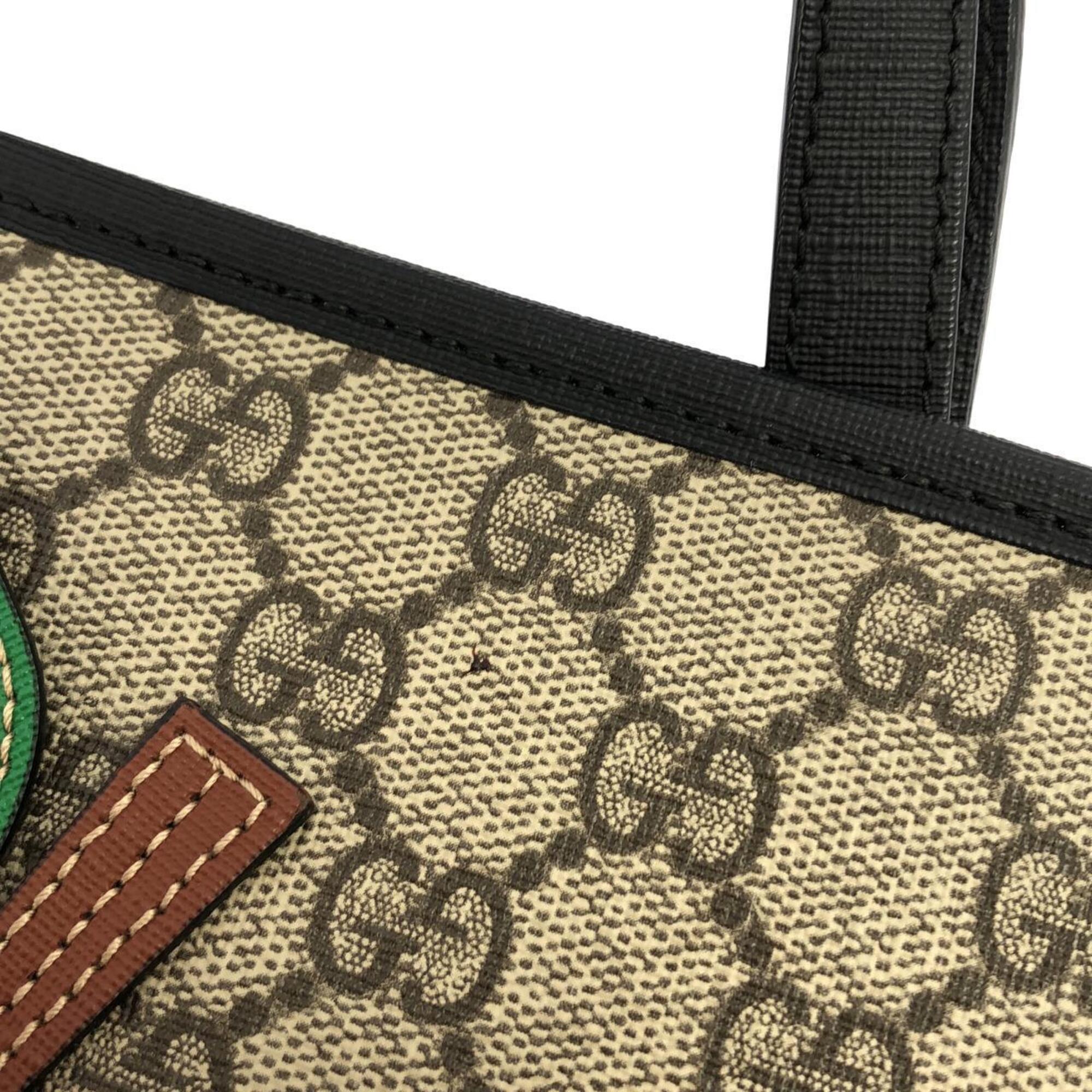 Gucci Beige Black Gg Supreme Canvas Handbag (Pre-Owned)
