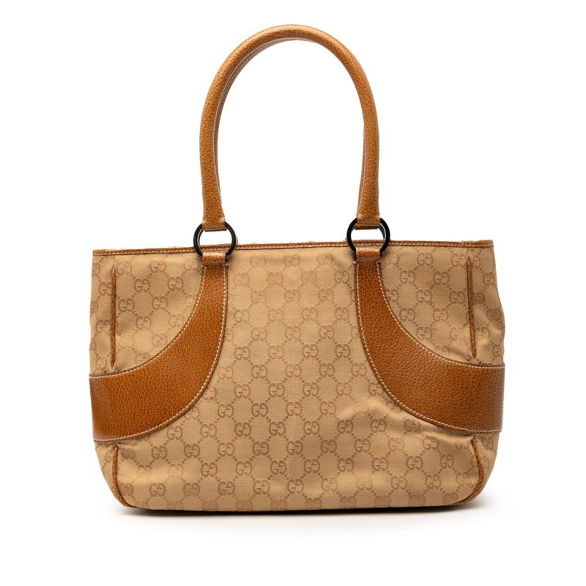 Gucci Beige Leather Canvas Shoulder Bag Tote Bag (Pre-Owned)