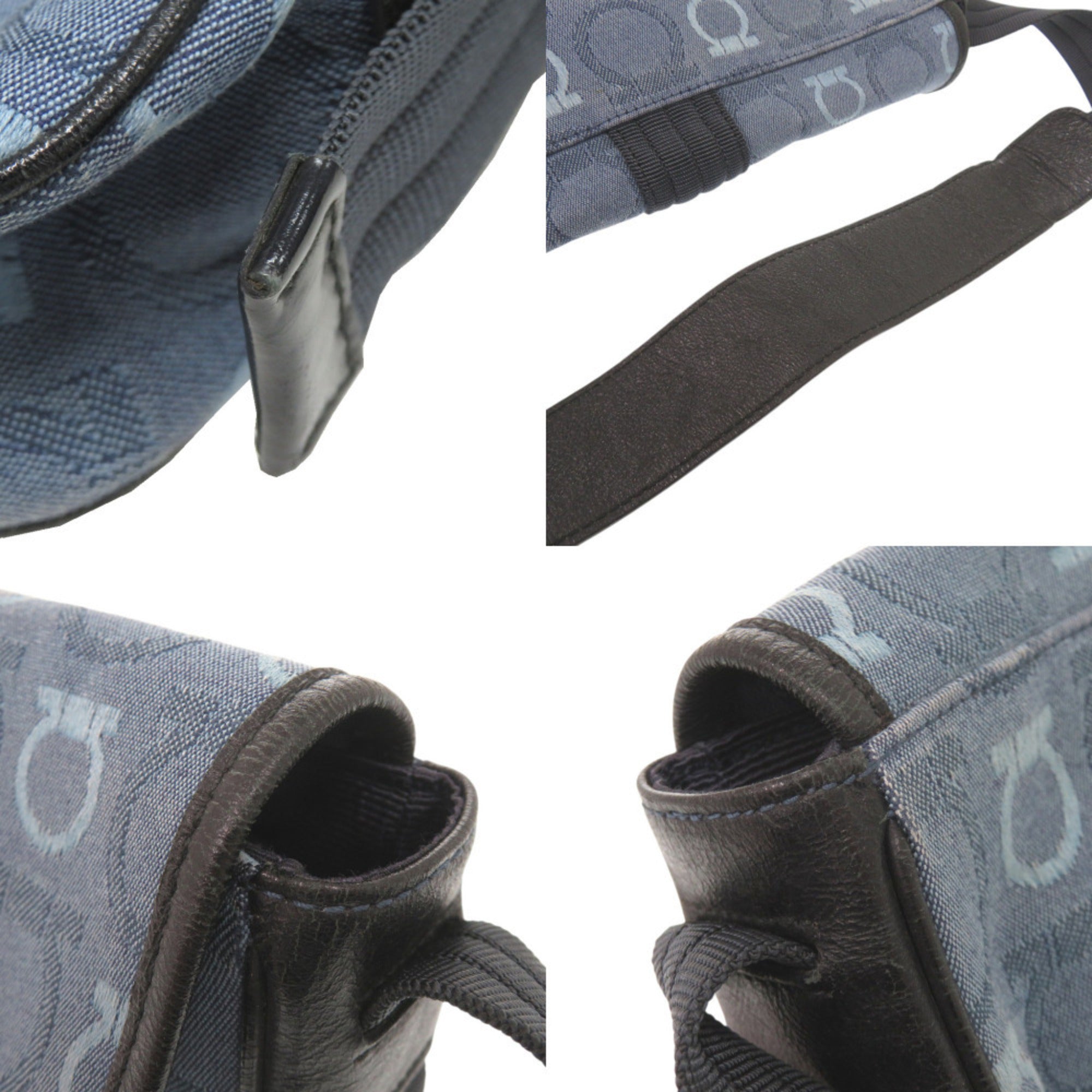 Salvatore Ferragamo Blue Canvas Leather Shoulder Bag (Pre-Owned)