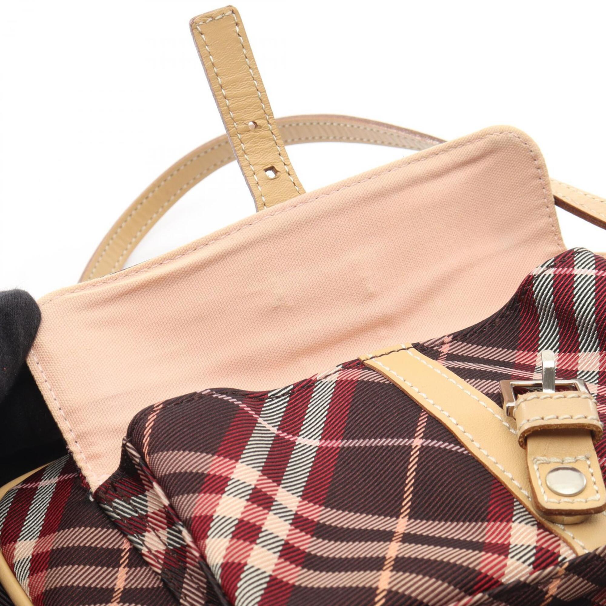 Burberry Blue Label Beige Blue Canvas Leather Handbag Shoulder Bag (Pre-Owned)