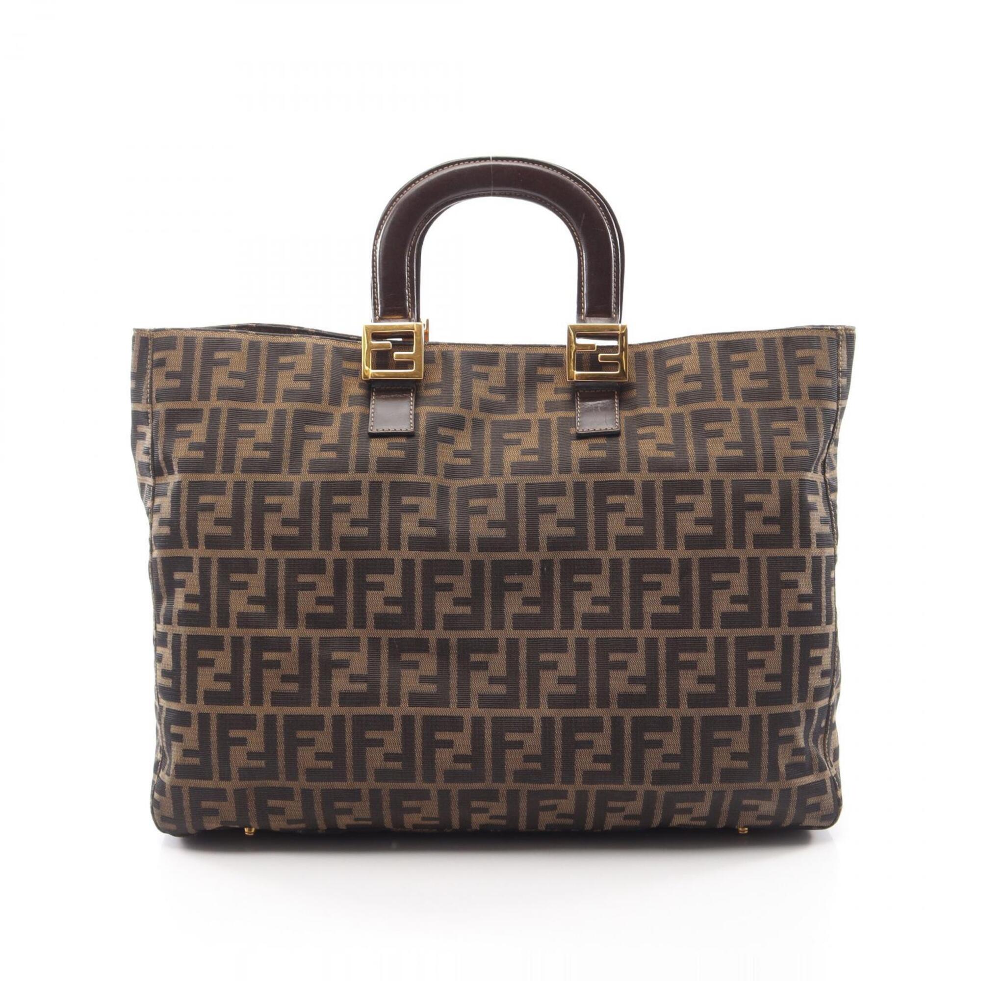 Fendi Black Brown Canvas Leather Handbag Tote Bag (Pre-Owned)