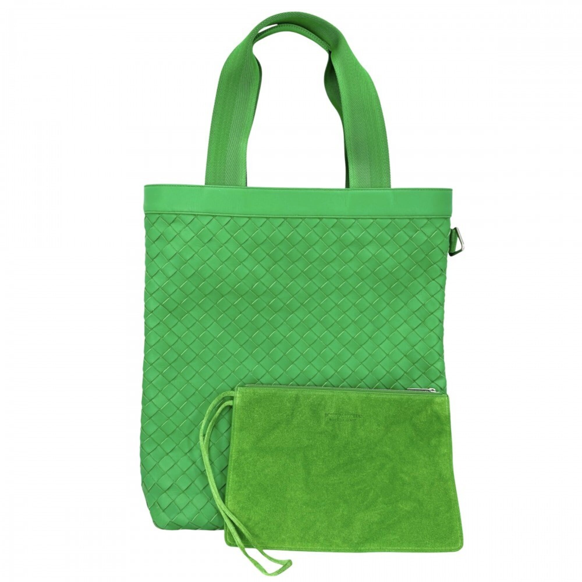 Bottega Veneta Green White Leather Handbag Pouch Tote Bag (Pre-Owned)