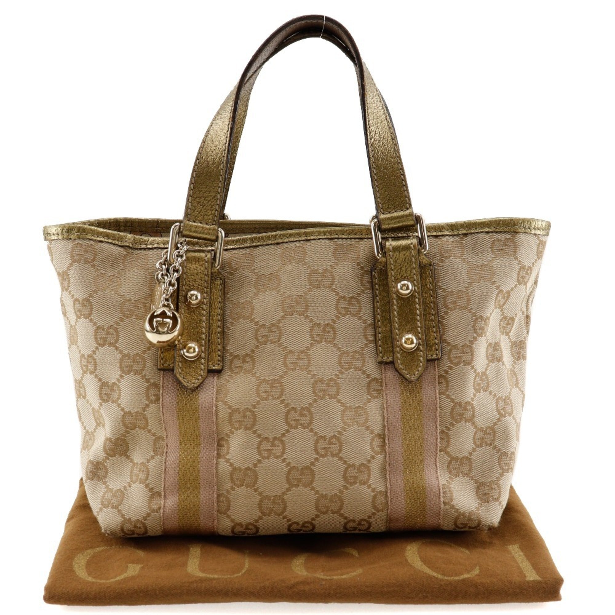 Gucci Brown Gg Canvas Leather Handbag (Pre-Owned)