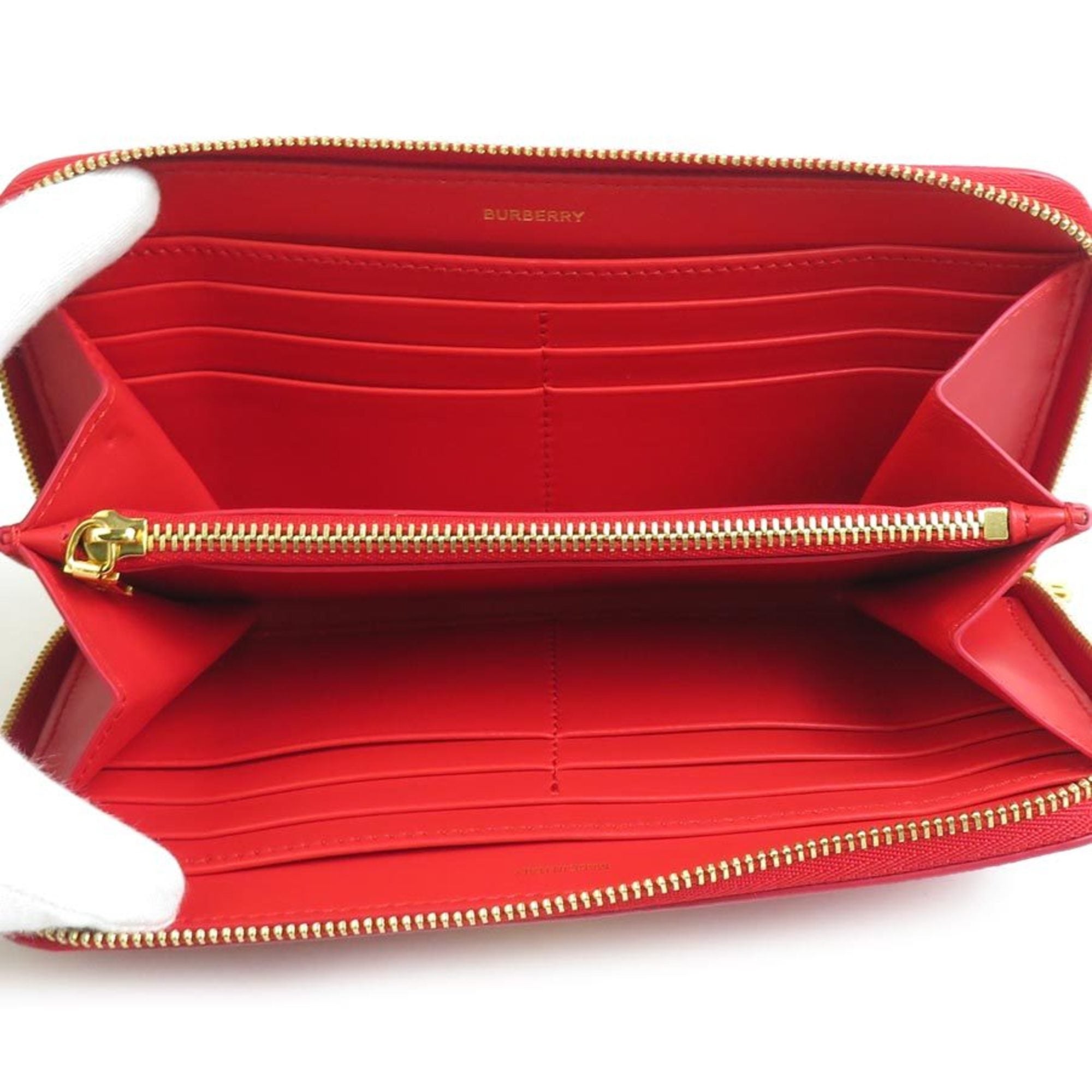 Burberry Red Color Leather Long Wallet (Bi-Fold) (Pre-Owned)