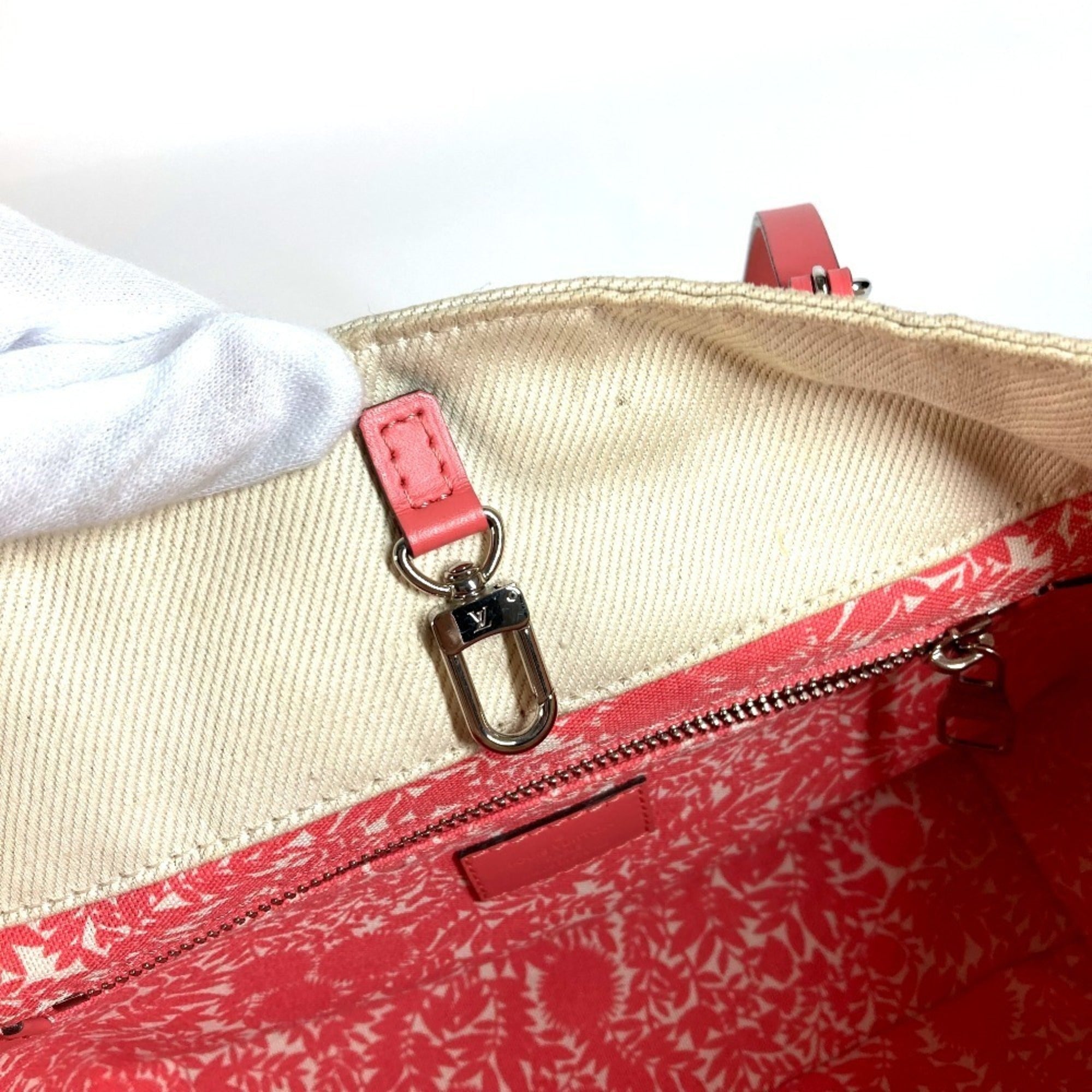 Louis Vuitton Pink White Leather Canvas Shoulder Bag Tote Bag (Pre-Owned)
