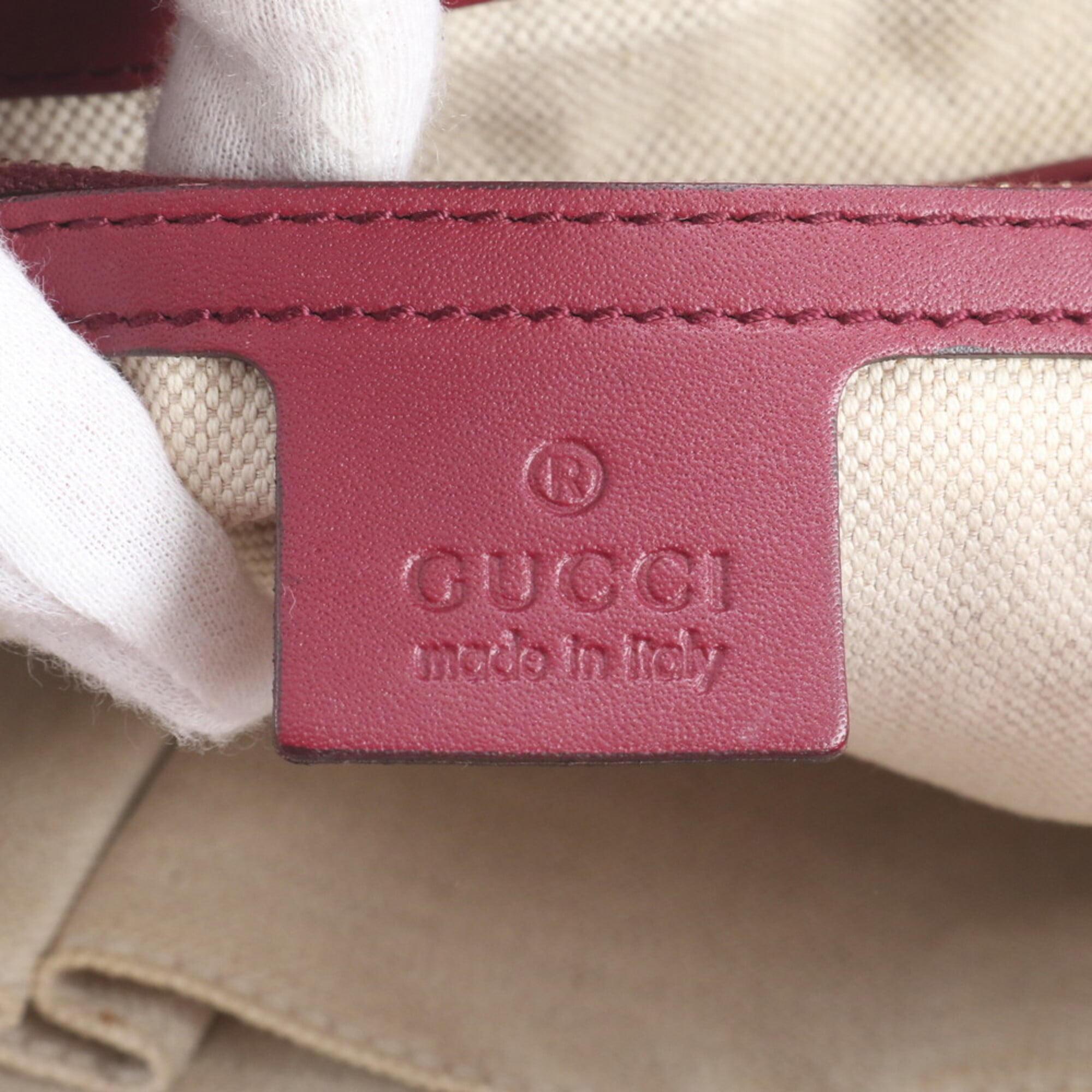 Gucci Beige Red Color Leather Canvas Shoulder Bag Tote Bag (Pre-Owned)
