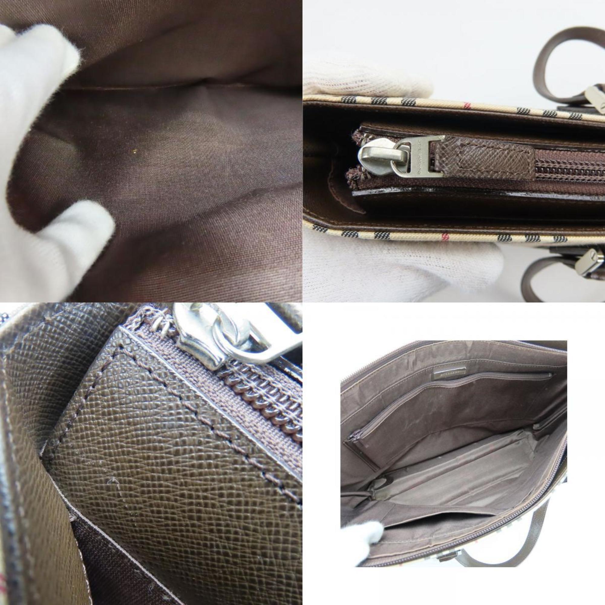 Burberry Beige Brown Canvas Leather Tote Bag (Pre-Owned)
