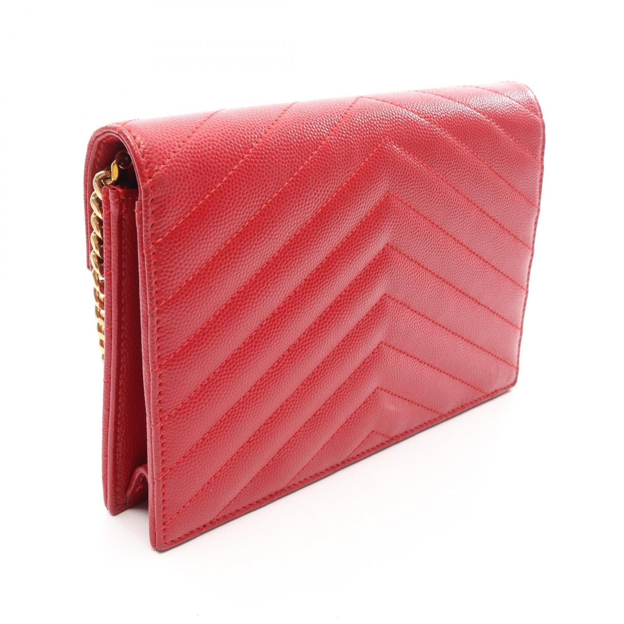 Yves Saint Laurent Red Color Leather Handbag Shoulder Bag (Pre-Owned)