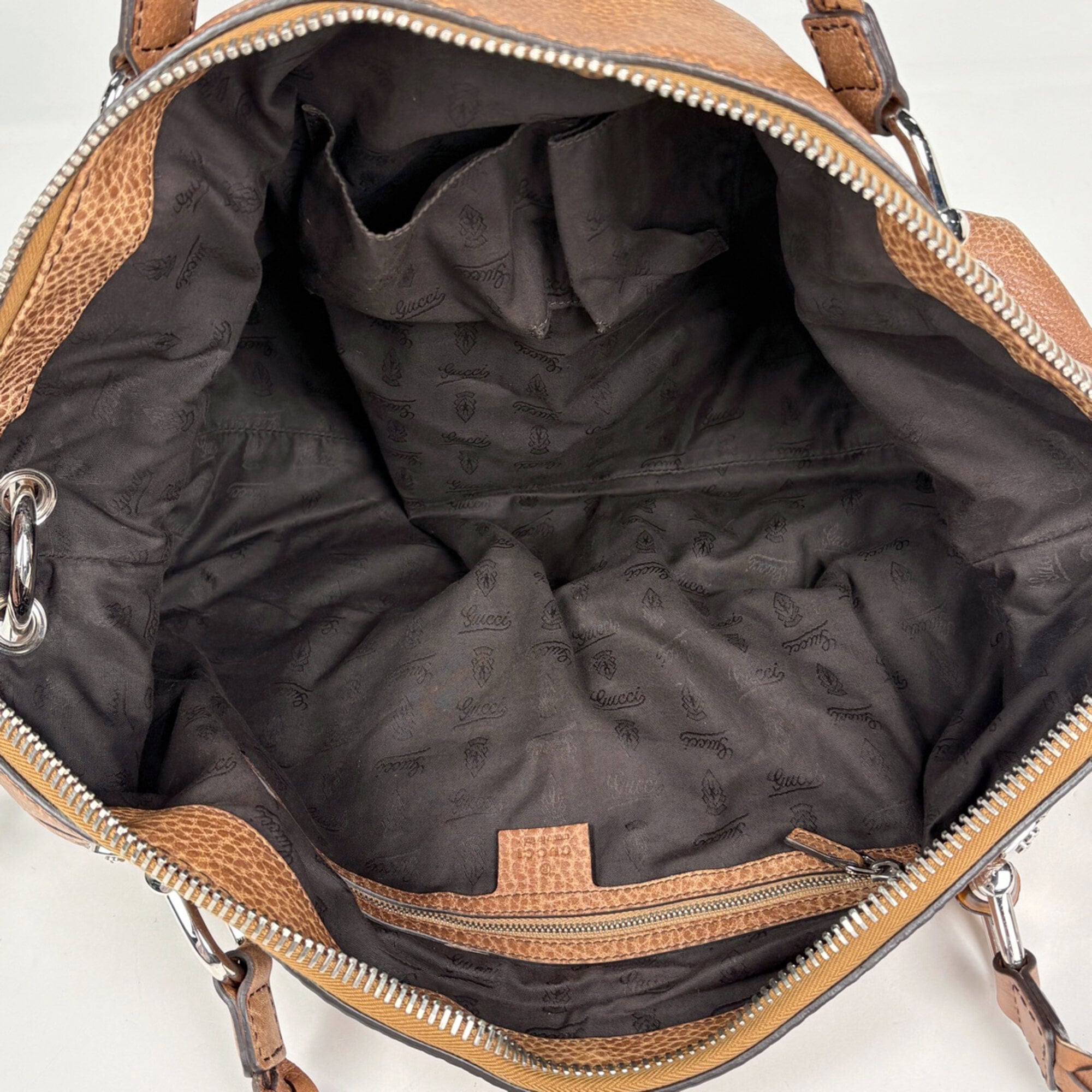 Gucci Guccissima Brown Leather Gg Leather Bamboo Handbag (Pre-Owned)