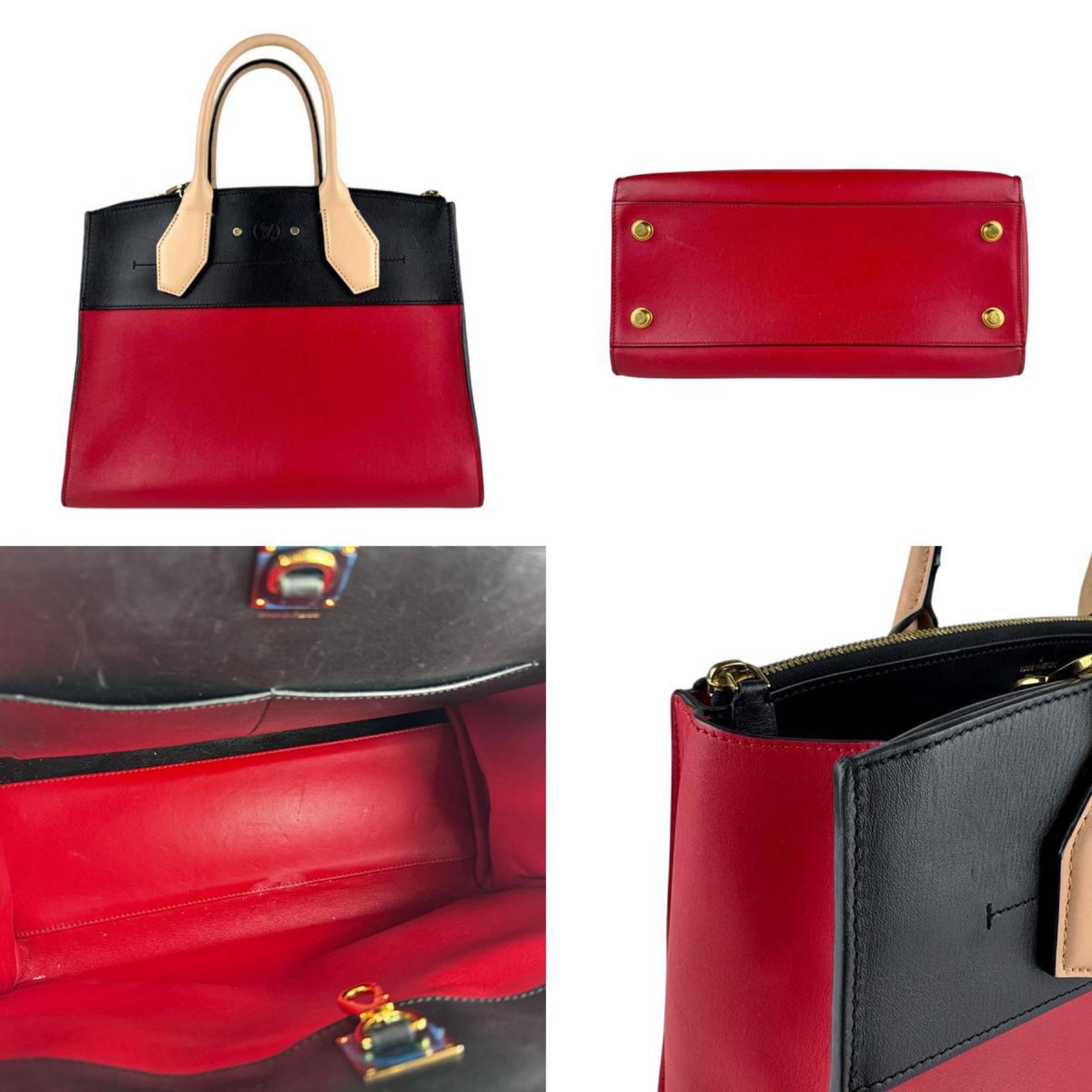 Louis Vuitton Beige Black Red Color Leather Handbag Shoulder Bag (Pre-Owned)