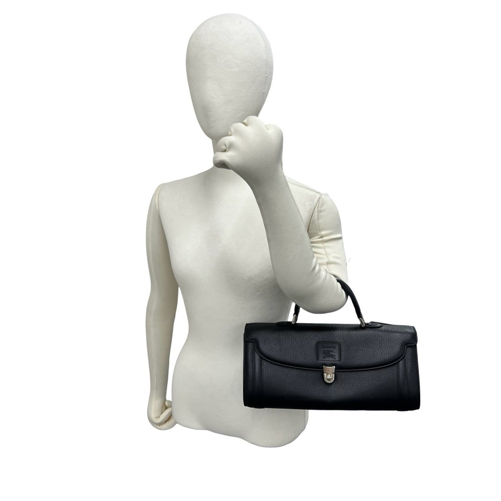 Burberry Black Leather Boston Bag Handbag (Pre-Owned)