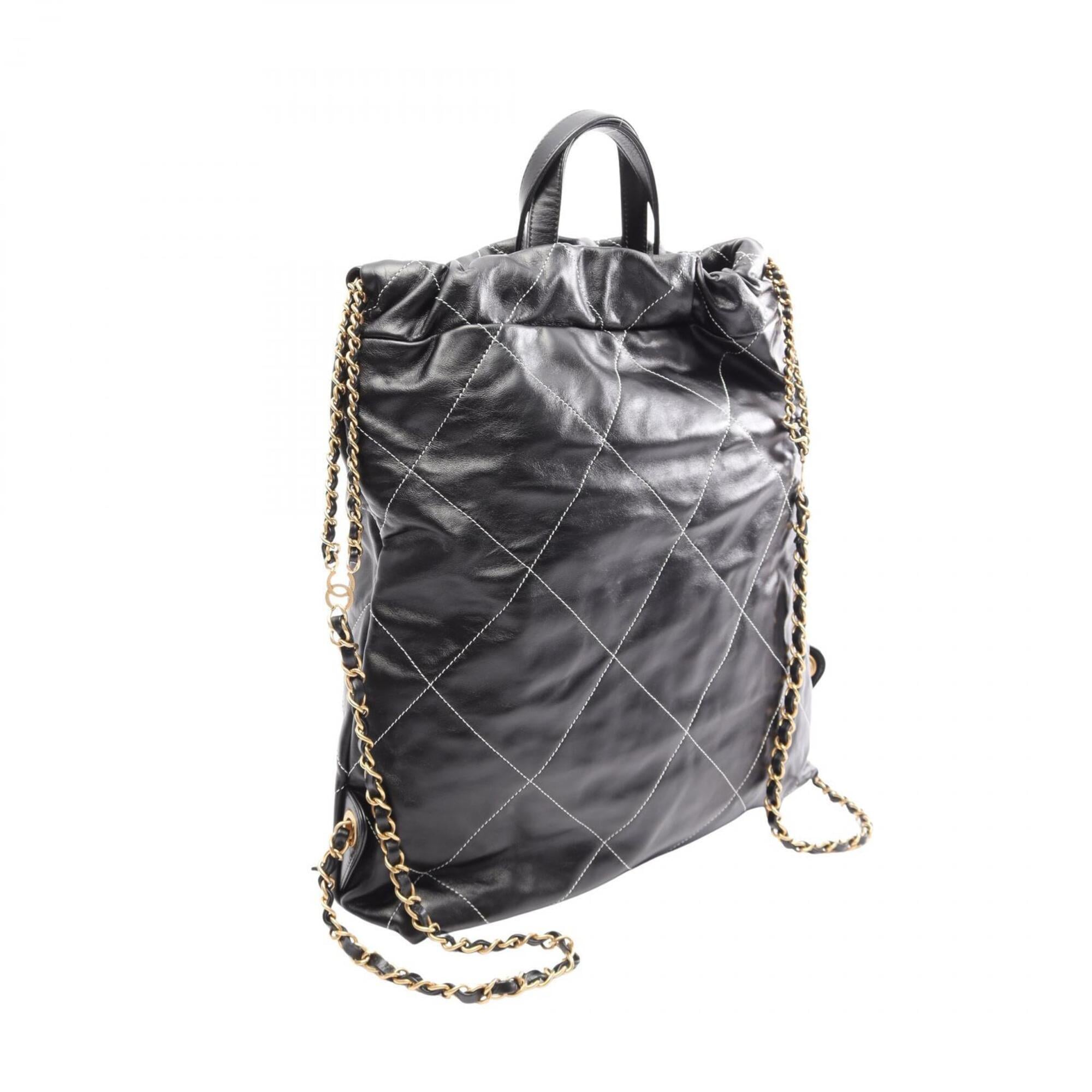 Chanel Black Leather Backpack Handbag (Pre-Owned)